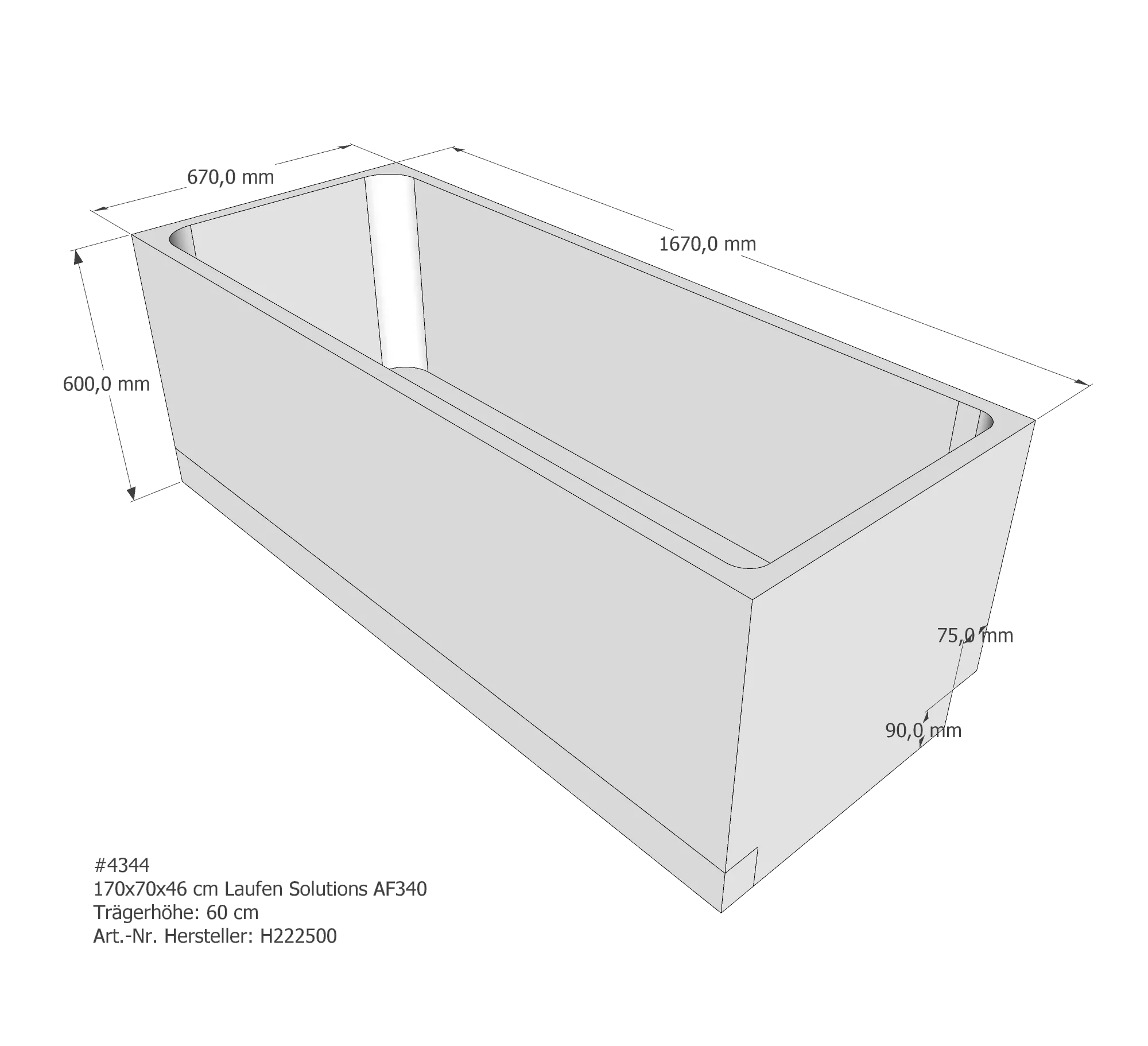 Badewannenträger passend für Laufen 170 × 70 × 46 cm