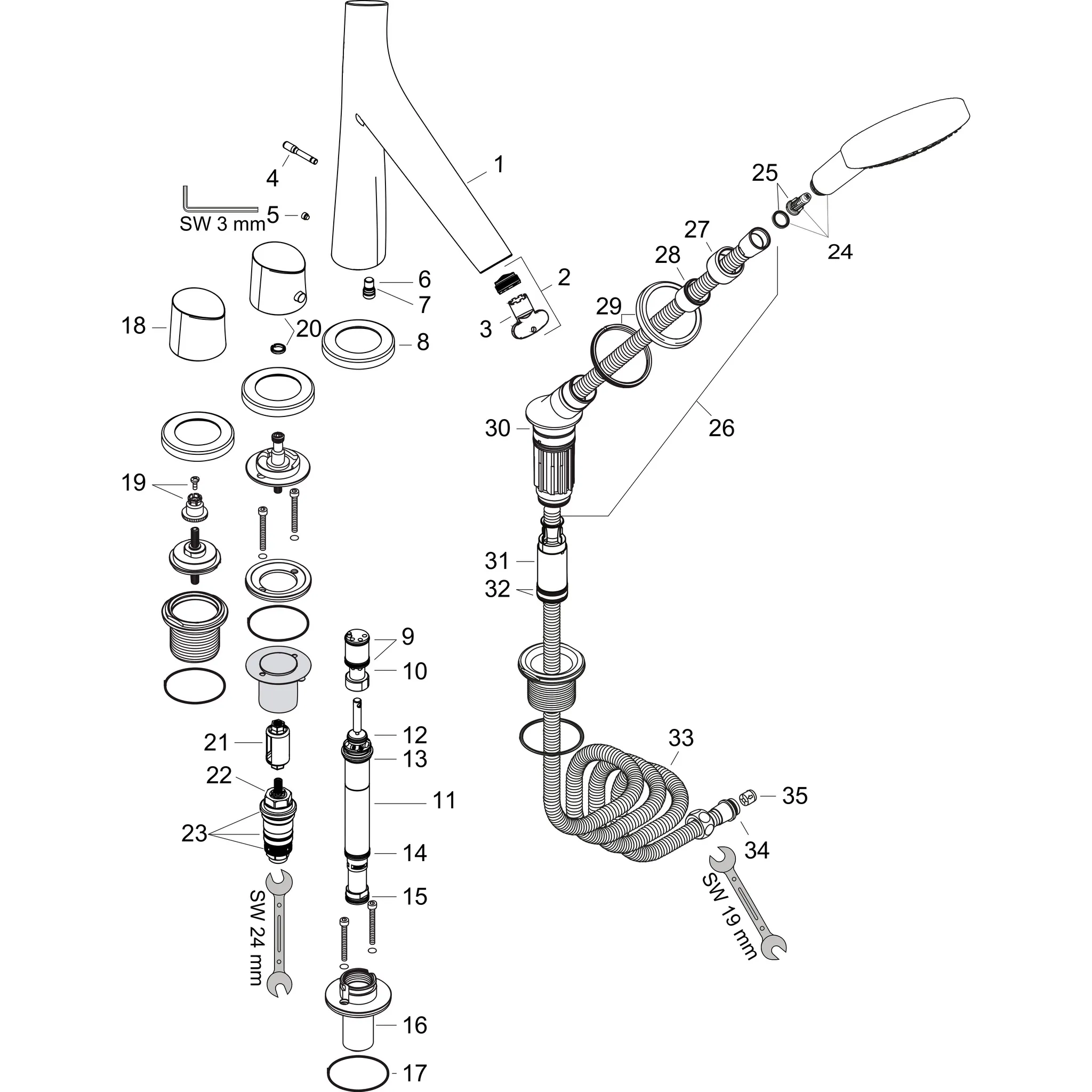 4-Loch Wannenarmatur Axor Starck Organic F-Set f.Fliesenrand chrom