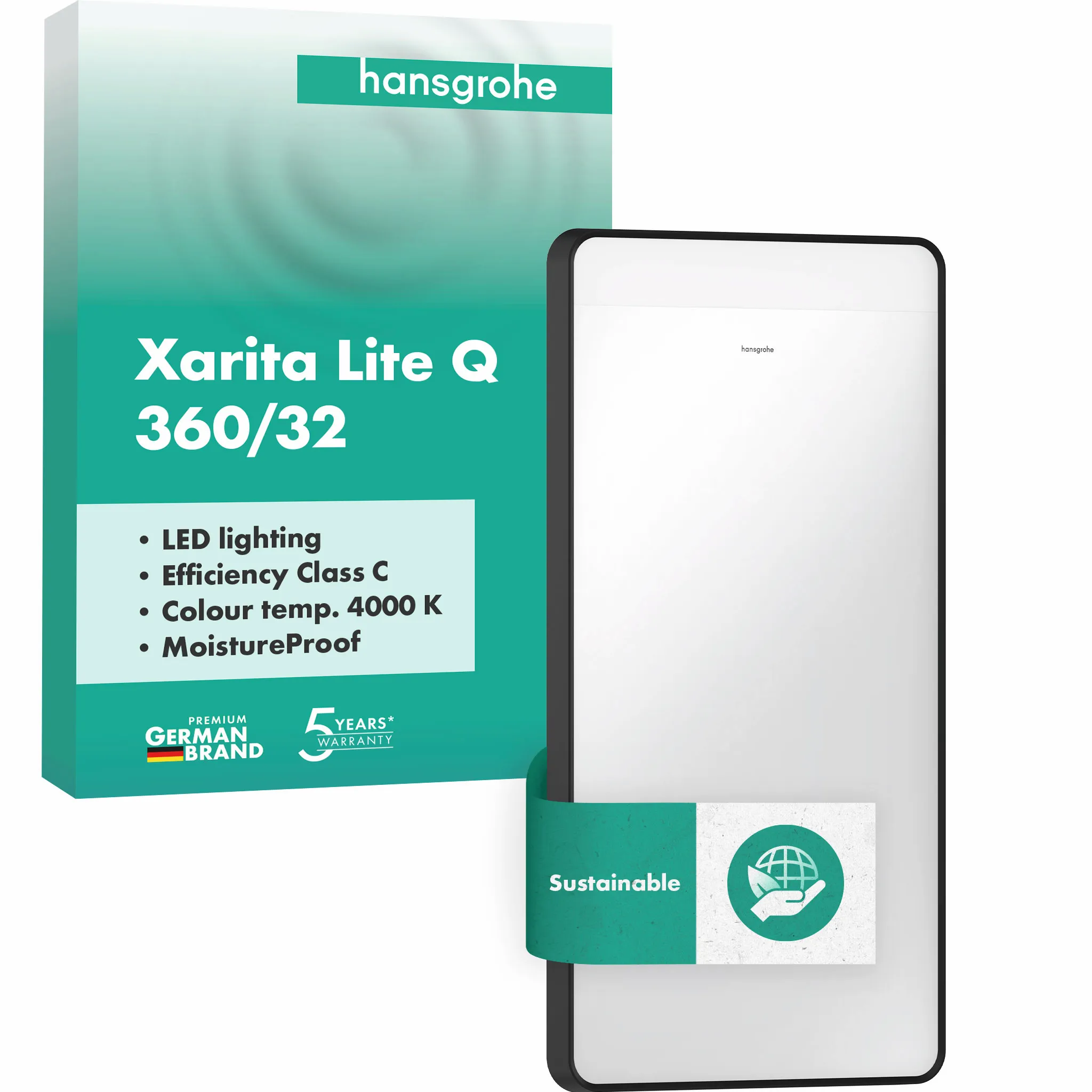 Hansgrohe Xarita Lite Q Spiegel mit horizontaler LED-Beleuchtung, 360⁄700⁄30, Mattschwarz Hansgrohe Xarita Lite Q Spiegel mit horizontaler LED-Beleuchtung, 360⁄700⁄30, Mattschwarz