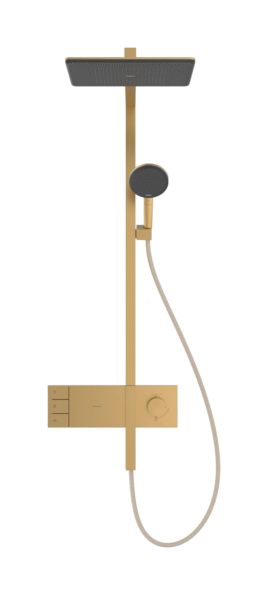 Hansgrohe Showerpipe Raindance Alive Q, 210/340 2jet mit Thermostat BBR, Brushed Bronze, 214 x 343 mm Brausekopfgröße, Aufputzinstallation