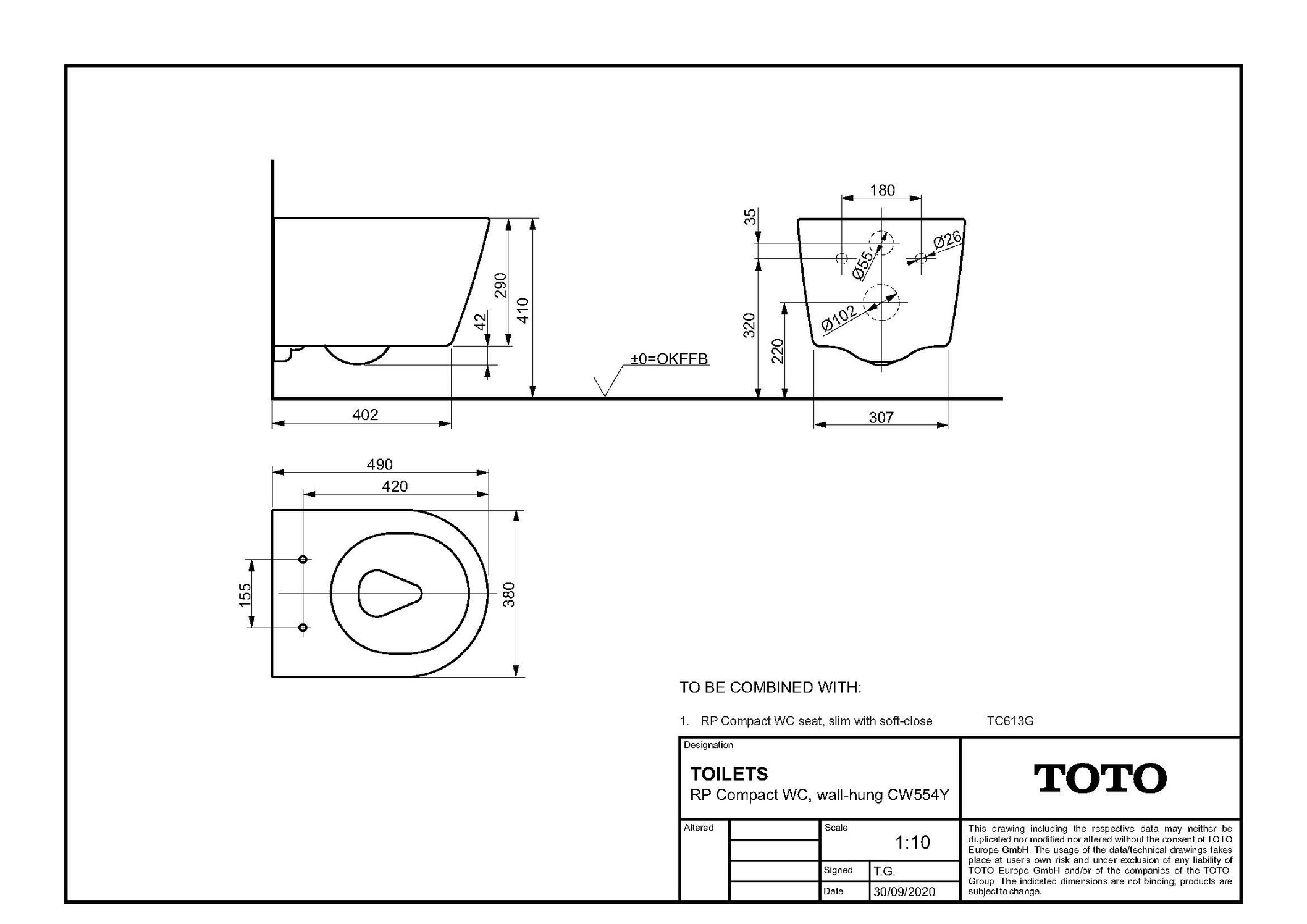 Toto Wand-Tiefspül-WC randlos „RP compact“ 380 × 332 × 490 mm in weiß Toto Wand-Tiefspül-WC randlos „RP compact“ 380 × 332 × 490 mm in weiß