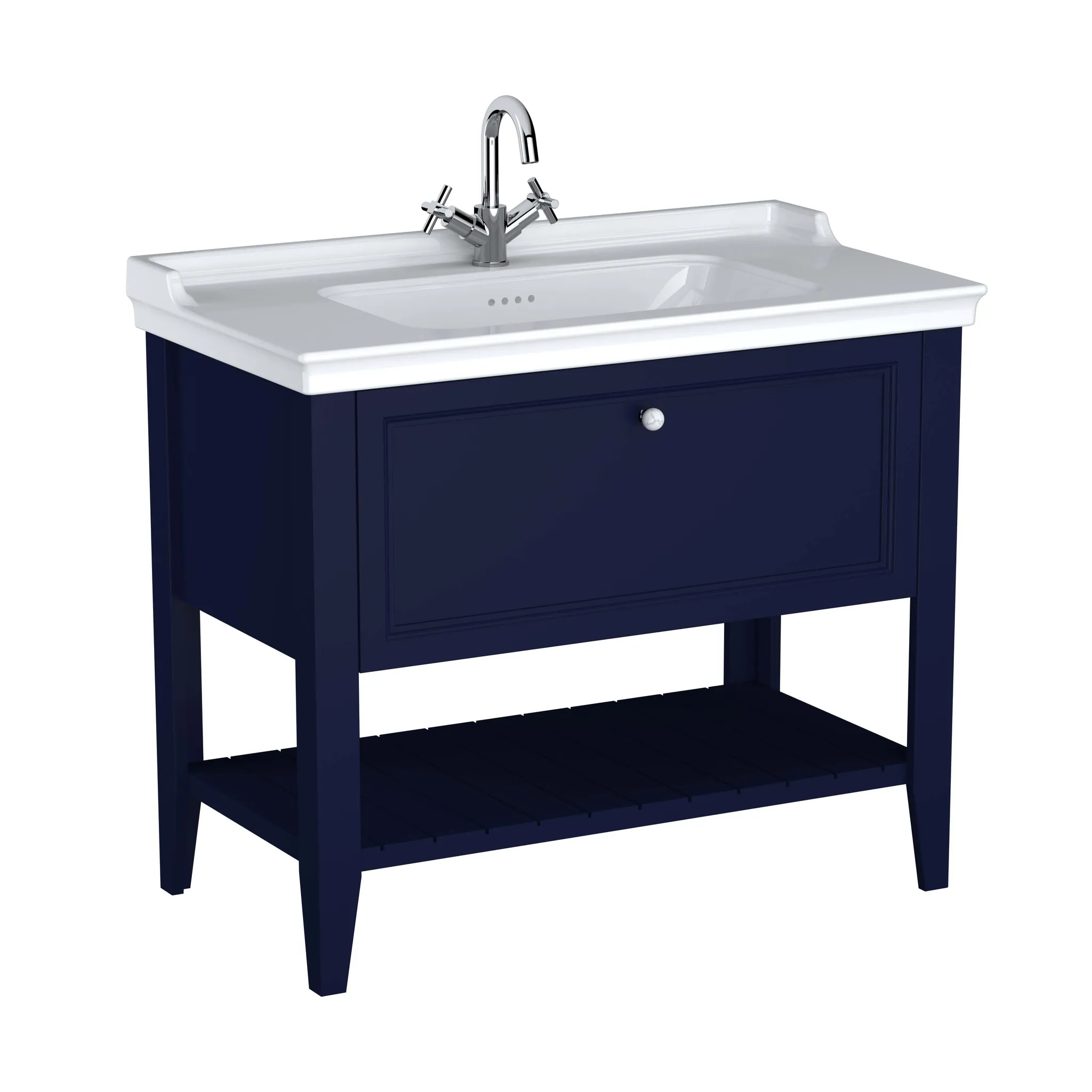 Valarte Set 100 cm Möbelwaschtisch + Waschtischunterschrank 1 Lade Stahlblau (Lack)