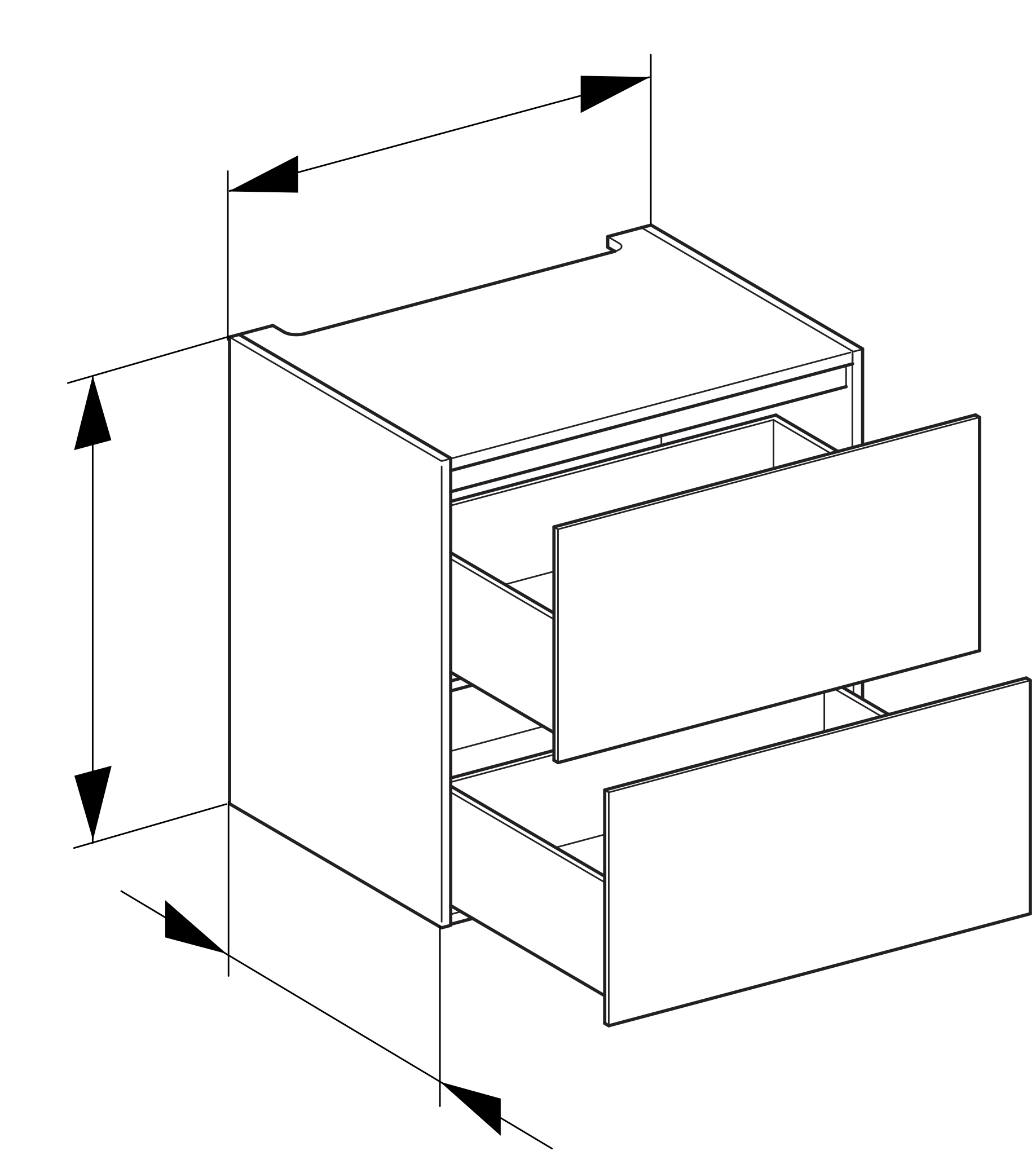 Edition 11 Modul Unterbauschrank 2 Auszüge und Beleuchtung 700 x 700 x 535 mm anthrazit/Glas anthrazit