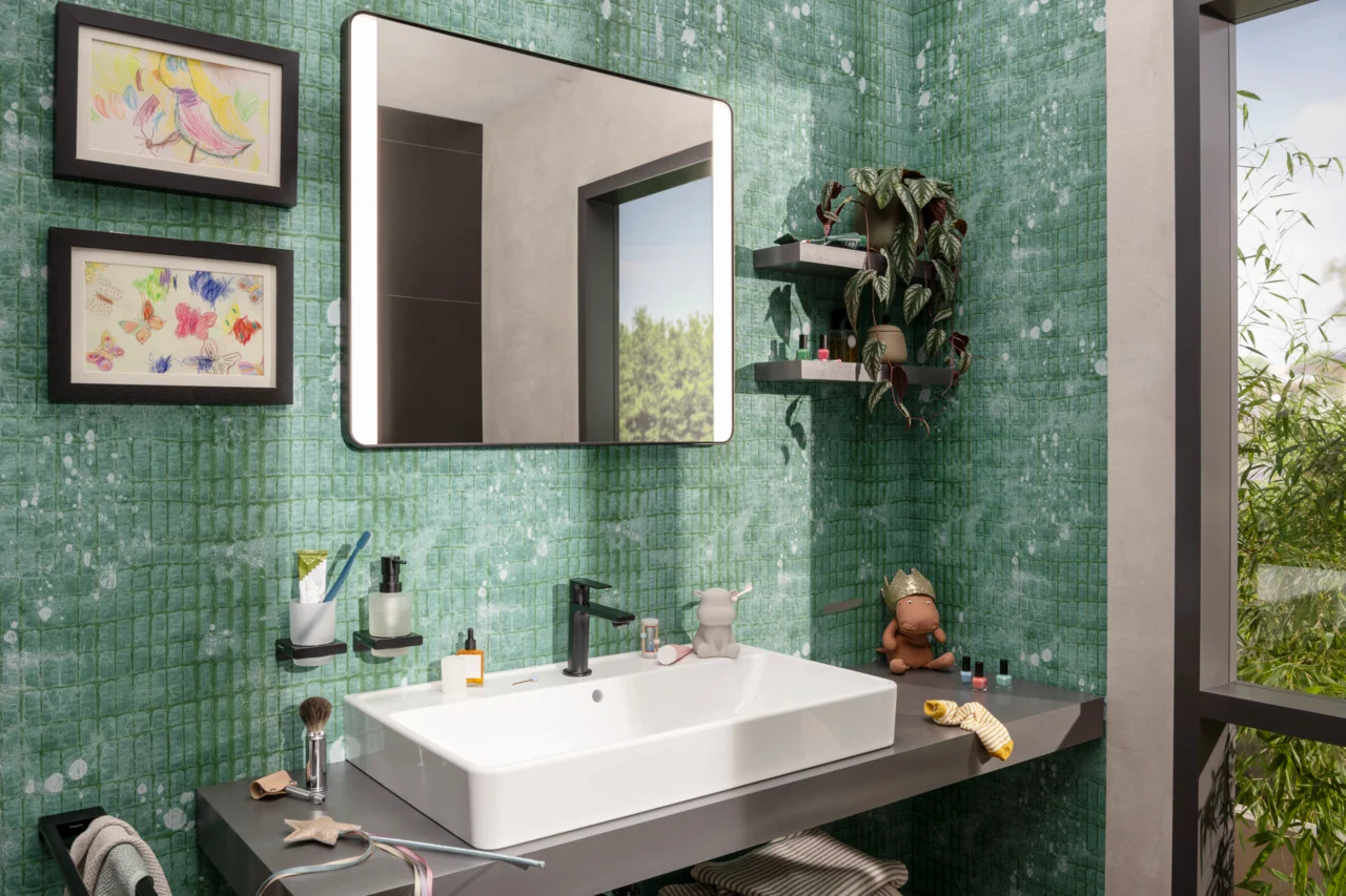 Hansgrohe Xarita Lite Q Spiegel mit LED-Beleuchtung, IR-Sensor, AntiFog, Mattschwarz, 800 x 700 mm, Wandmontage