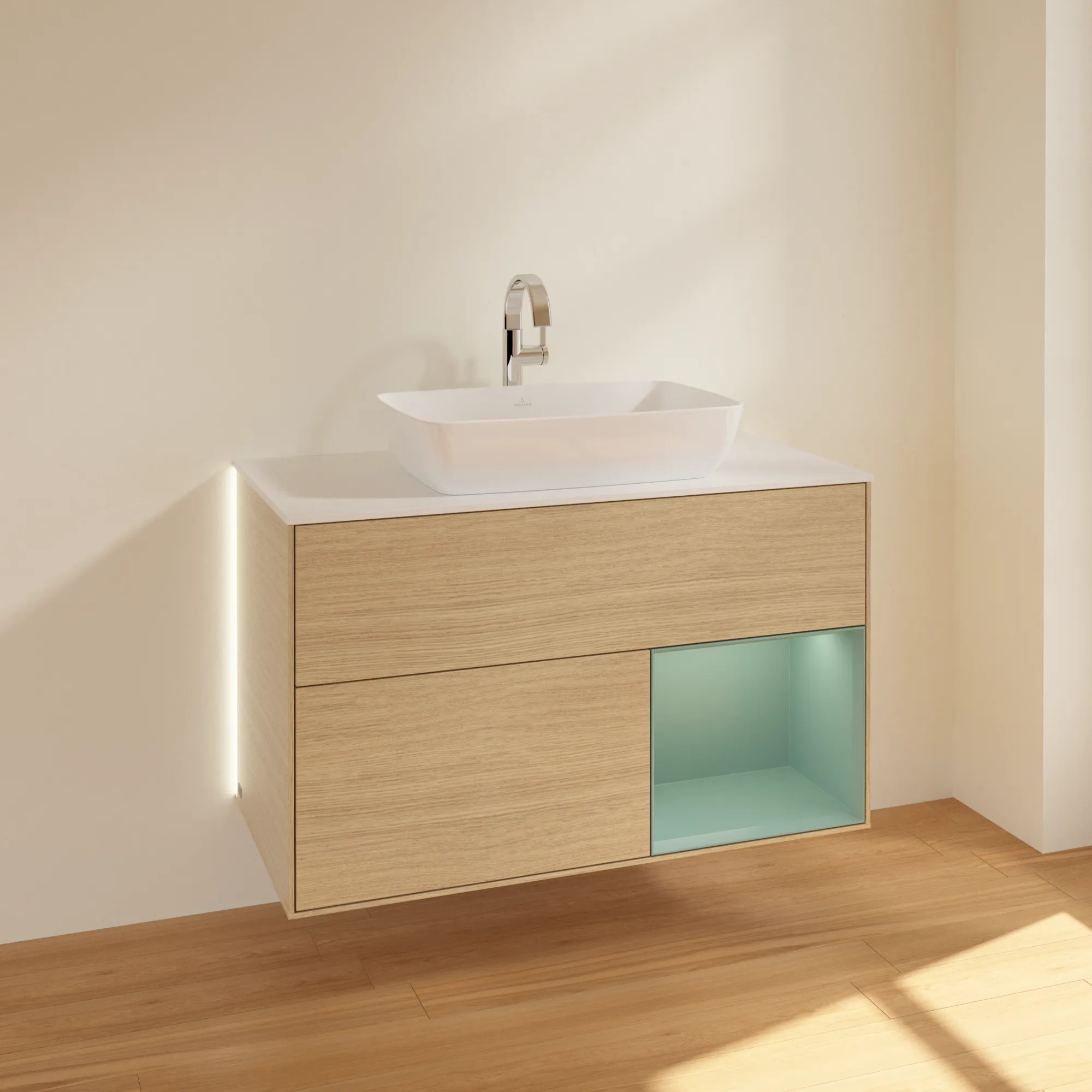 Villeroy & Boch Waschtischunterschrank „Finion“ für Schrankwaschtisch 1000 × 603 × 501 mm Oak Veneer, für Becken mittig, mit Hahnlochbohrung Villeroy & Boch Waschtischunterschrank „Finion“ für Schrankwaschtisch 1000 × 603 × 501 mm Oak Veneer, für Becken mittig, mit Hahnlochbohrung