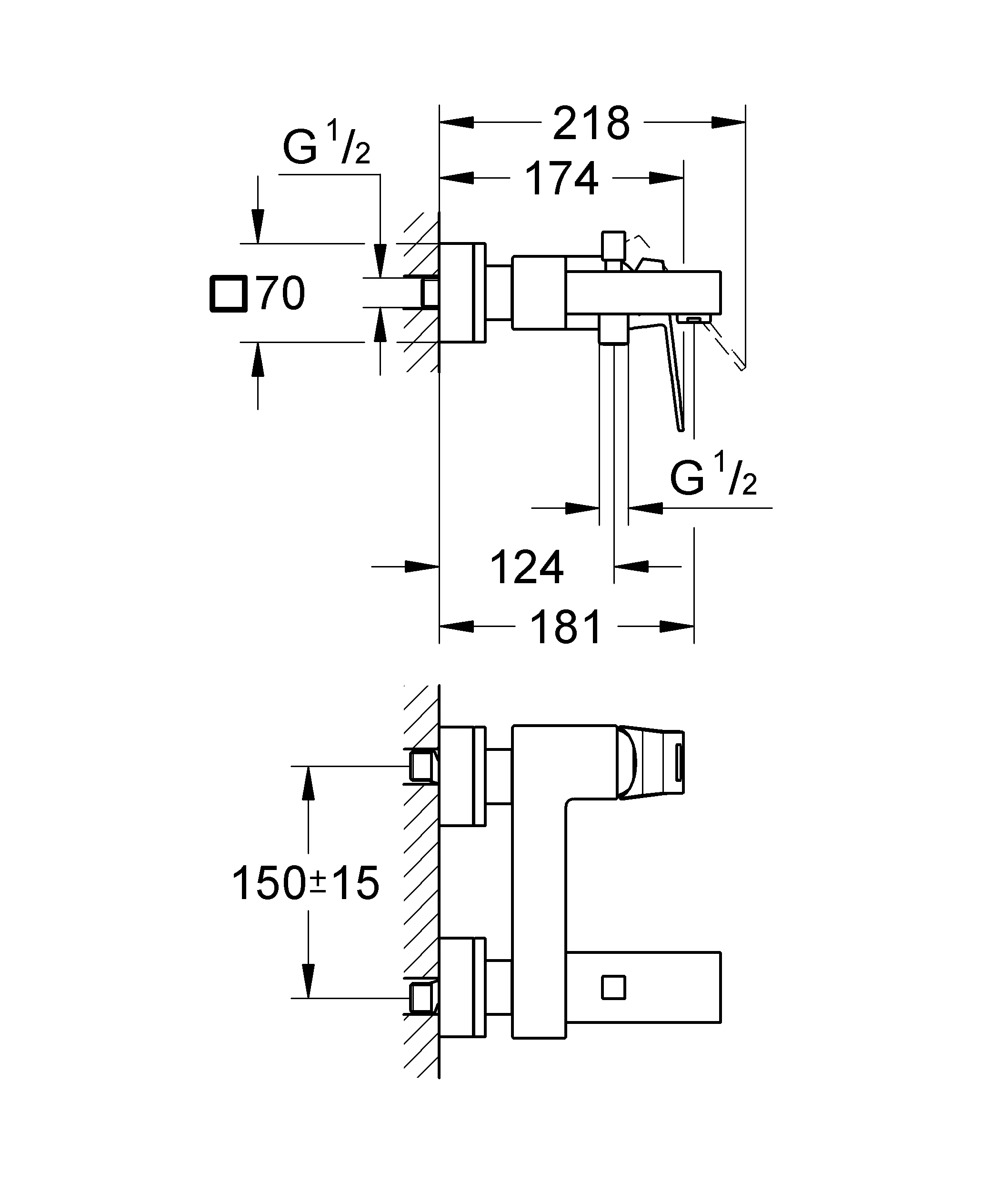 Einhand-Wannenbatterie Eurocube 23140, Wandmontage, eigensicher, chrom