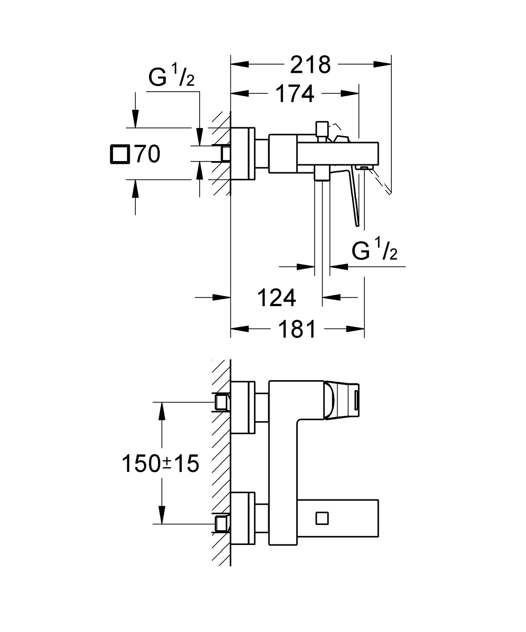 Einhand-Wannenbatterie Eurocube 23140, Wandmontage, eigensicher, chrom Einhand-Wannenbatterie Eurocube 23140, Wandmontage, eigensicher, chrom