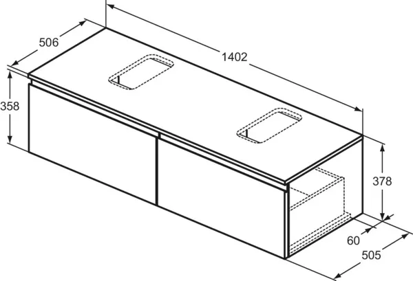 Ideal Standard Waschtischunterschrank „Finesse“ 140,2 × 37,8 × 50,5 cm Ulme dunkel Ideal Standard Waschtischunterschrank „Finesse“ 140,2 × 37,8 × 50,5 cm Ulme dunkel