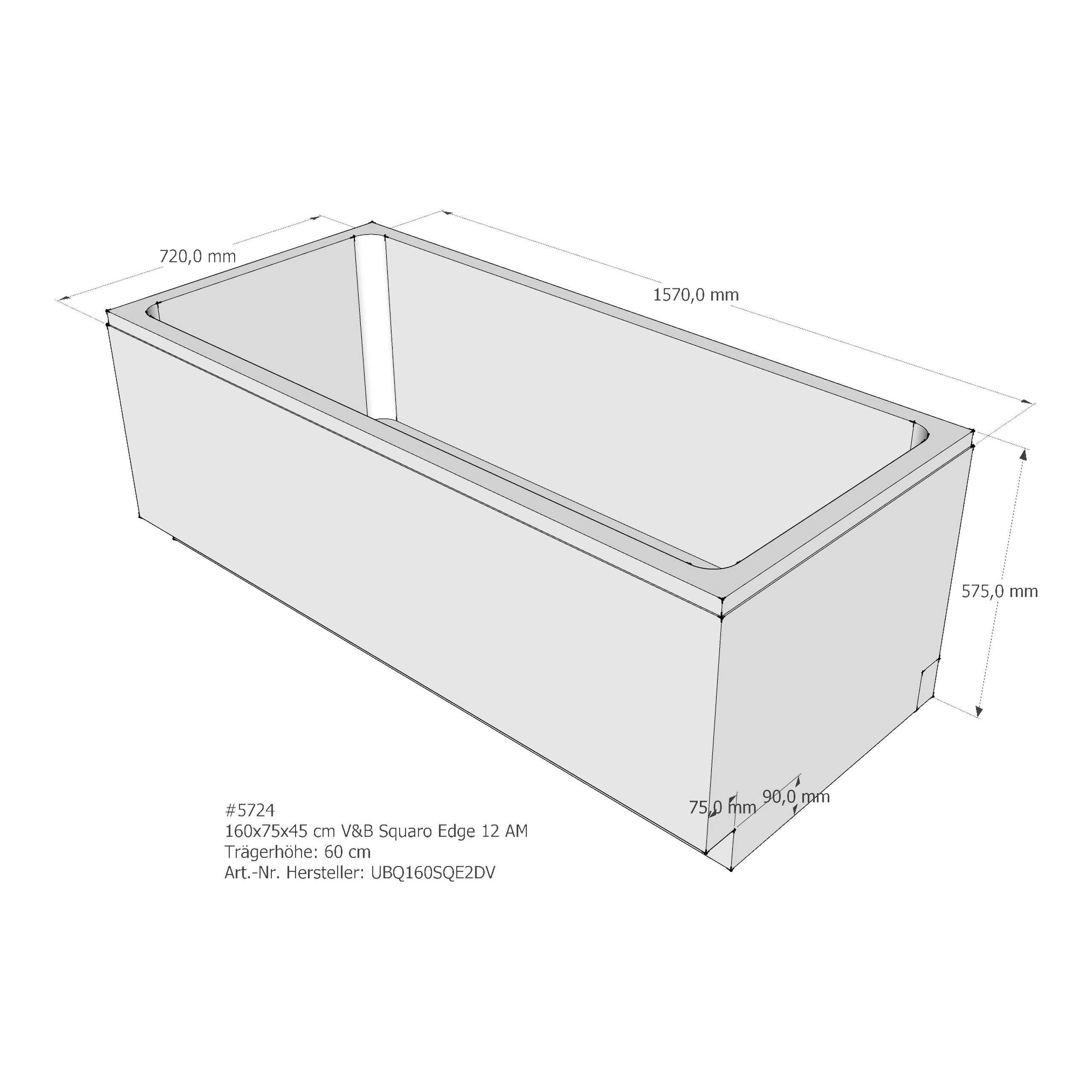 Badewannenträger für Villeroy & Boch Squaro Edge 12 160 × 75 × 45 cm Badewannenträger für Villeroy & Boch Squaro Edge 12 160 × 75 × 45 cm