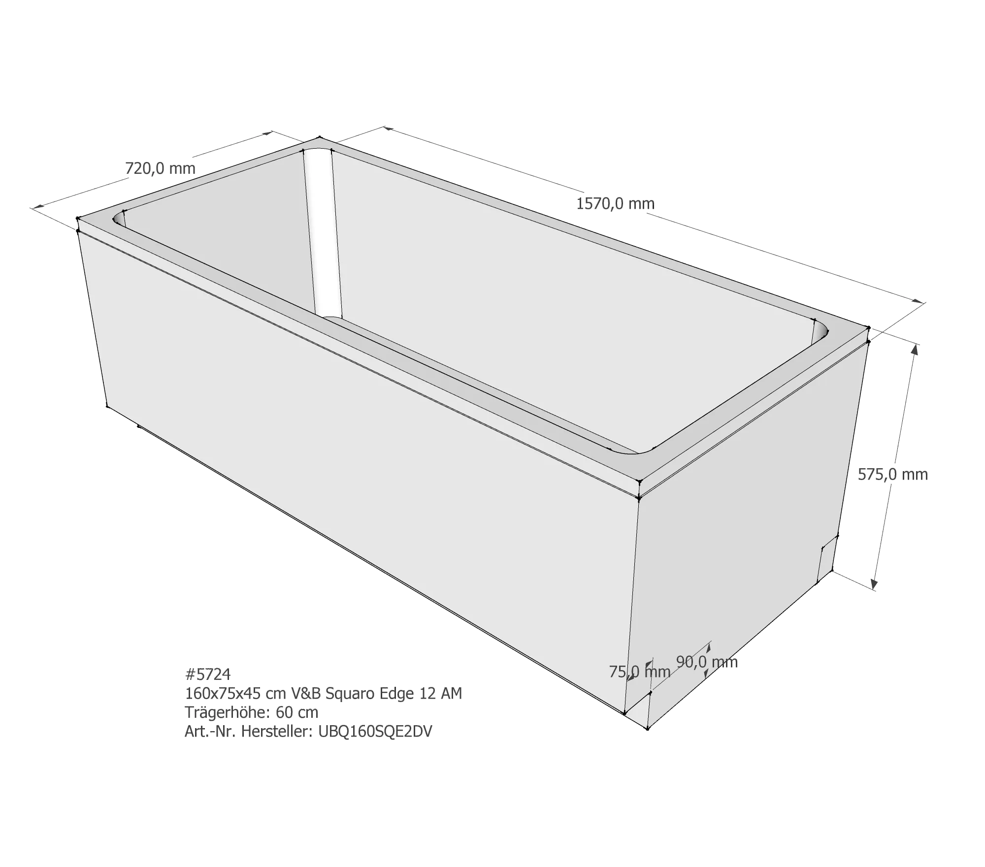 Badewannenträger für Villeroy & Boch Squaro Edge 12 160 × 75 × 45 cm Badewannenträger für Villeroy & Boch Squaro Edge 12 160 × 75 × 45 cm