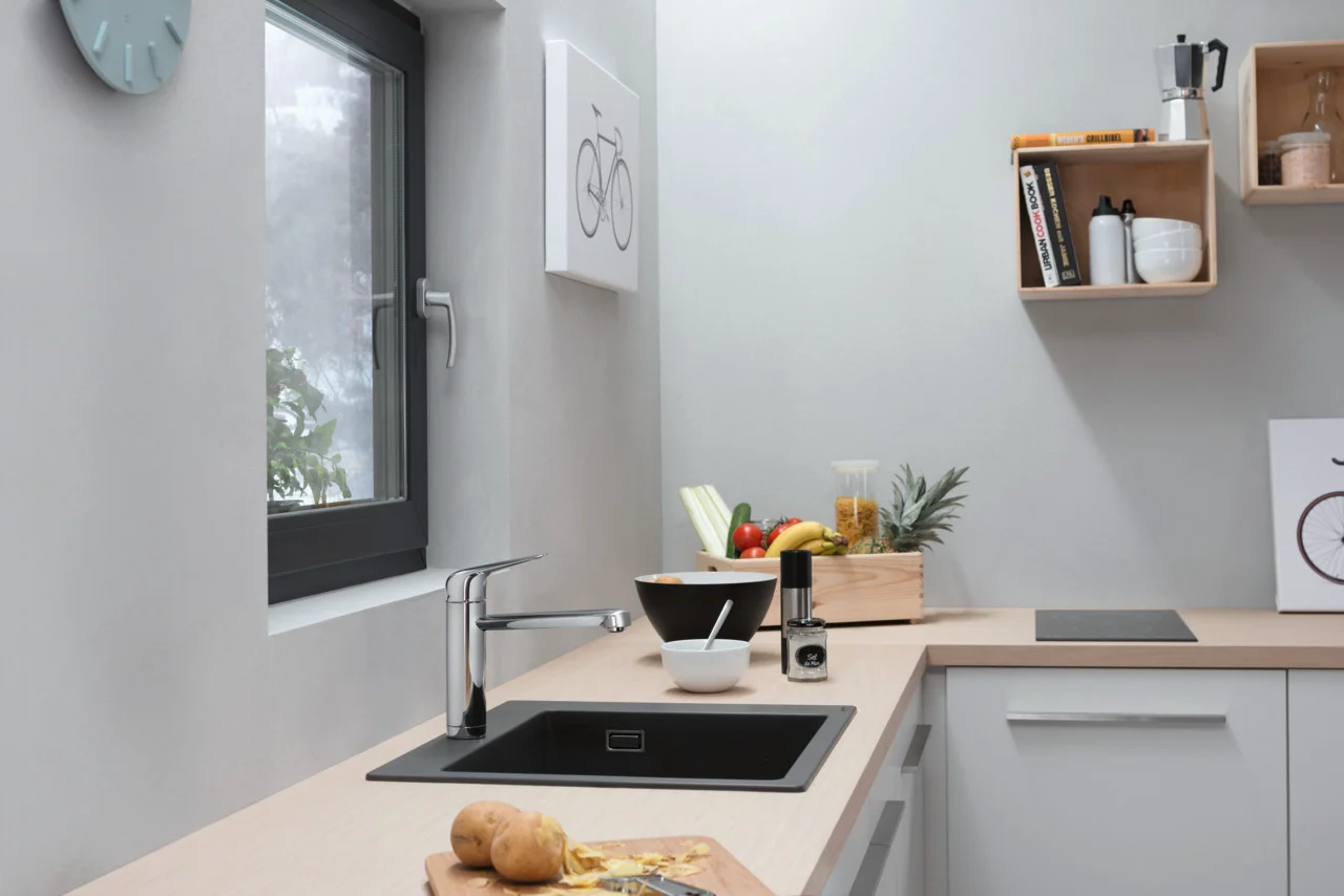 Hansgrohe Einbauspüle S51 Steingrau, 540 x 490 mm, Beckentiefe 190 mm, Aufbau, SilicaTec Material Hansgrohe Einbauspüle S51 Steingrau, 540 x 490 mm, Beckentiefe 190 mm, Aufbau, SilicaTec Material