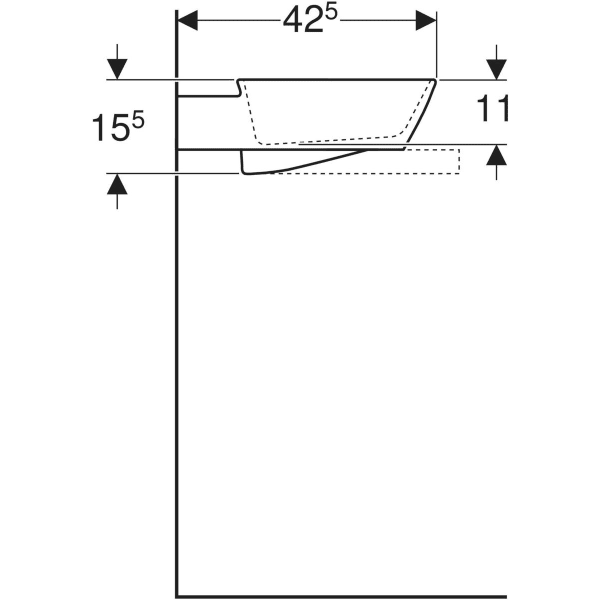 Aufsatzwaschtisch in Schalenform „One“ mit horizontalem Ablauf, rechteckig 50 × 42,5 cm in weiß alpin