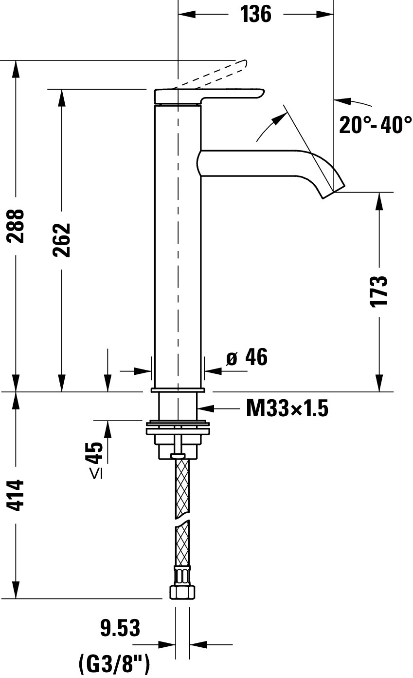 C.1 Einhebel-Waschtischmischer L Höhe 262 Ausladung 136 mm
