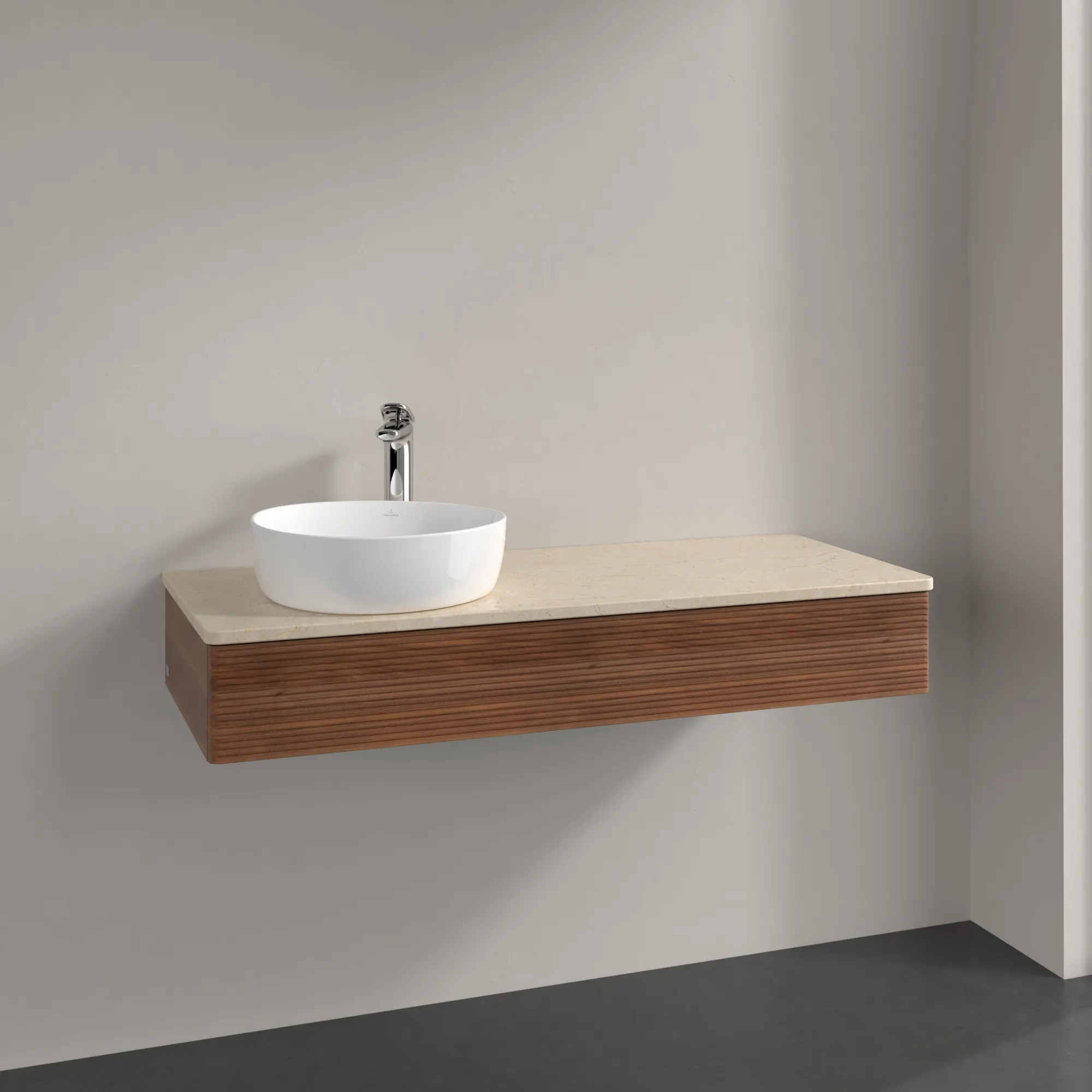 Villeroy & Boch Waschtischunterschrank „Antao“ 1200 × 190 × 500 mm Warm Walnut, für Becken links, ohne Beleuchtung Villeroy & Boch Waschtischunterschrank „Antao“ 1200 × 190 × 500 mm Warm Walnut, für Becken links, ohne Beleuchtung