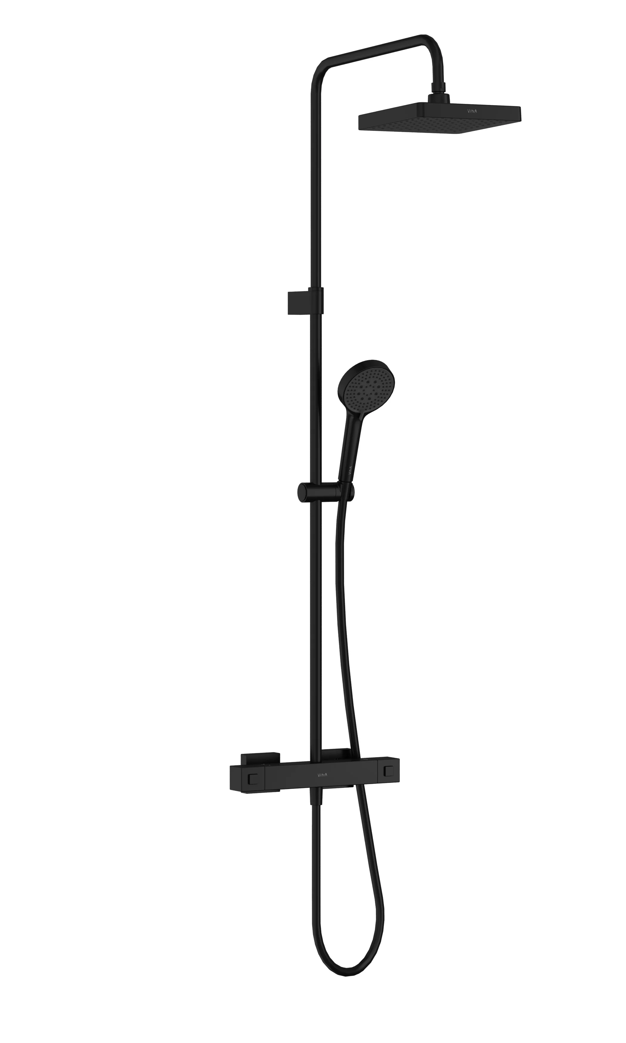 Base Square Thermostat-Duschsystem mit Kopf- und Handbrause Wandmontage Schwarz Matt