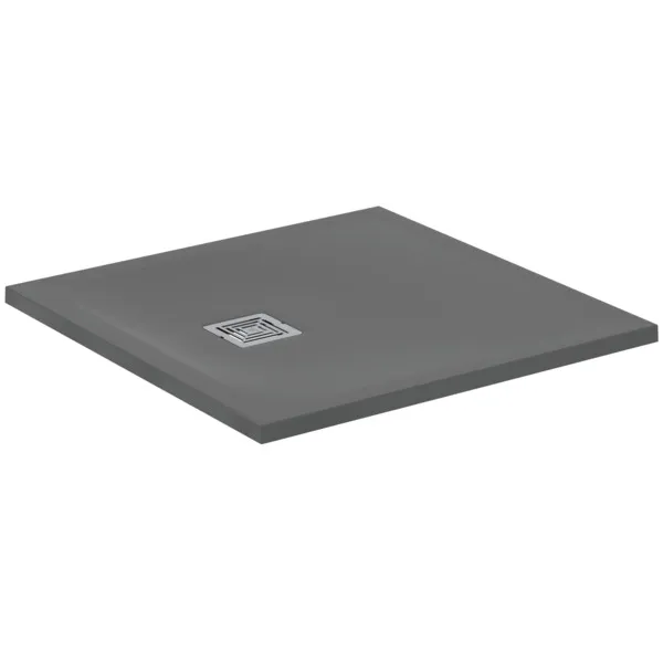Ideal Standard Quadrat-Brausewanne Ultra Flat S +, 800x800 mm, 30 mm Höhe, Quarzgrau, Ablauf 25 cm Mitte/Seite