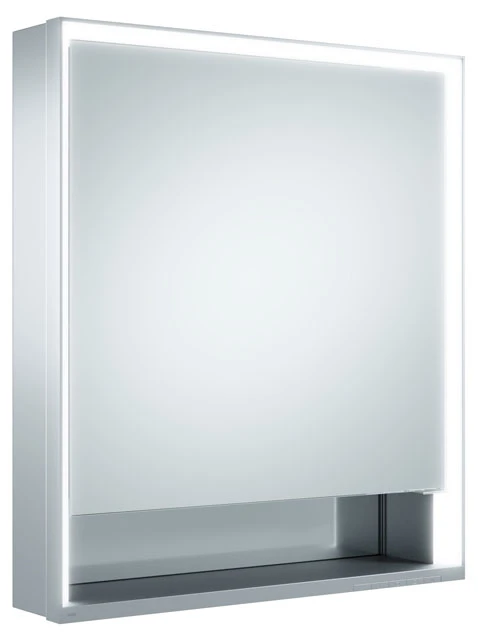 KEUCO Wandvorbau Spiegelschrank mit offenem Ablagefach „Royal Lumos“ in Silber (eloxiert), Anschlag links, links, Aufputz, Anschlag links, mit Steckdose, ohne Spiegelheizung 650 × 735 × 130 mm