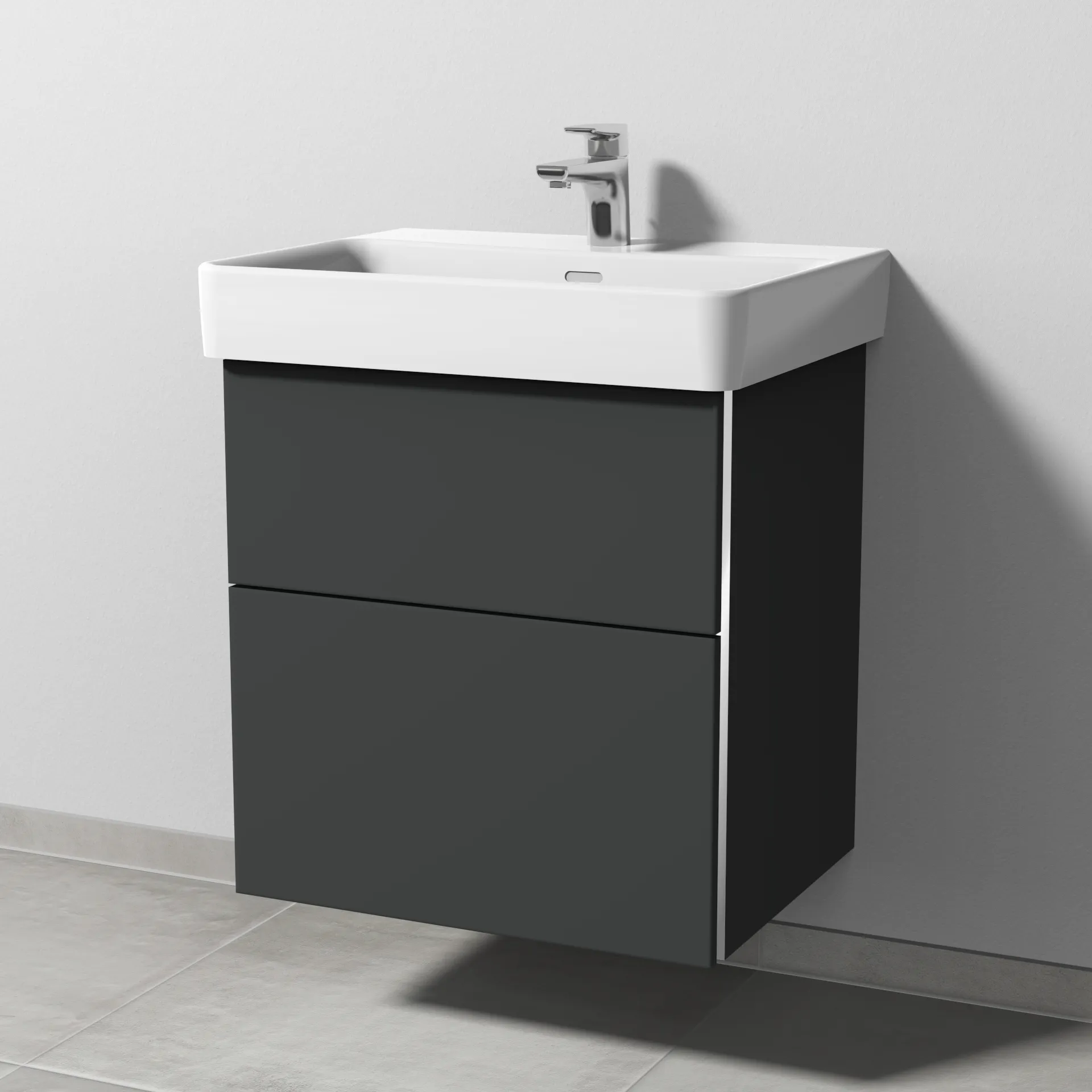 Sanipa Waschtischunterschrank „3way“ passend zu Keramik-Waschtische Pro S von Laufen 550 × 593 × 437 mm in Graphit (matt), Becken mittig