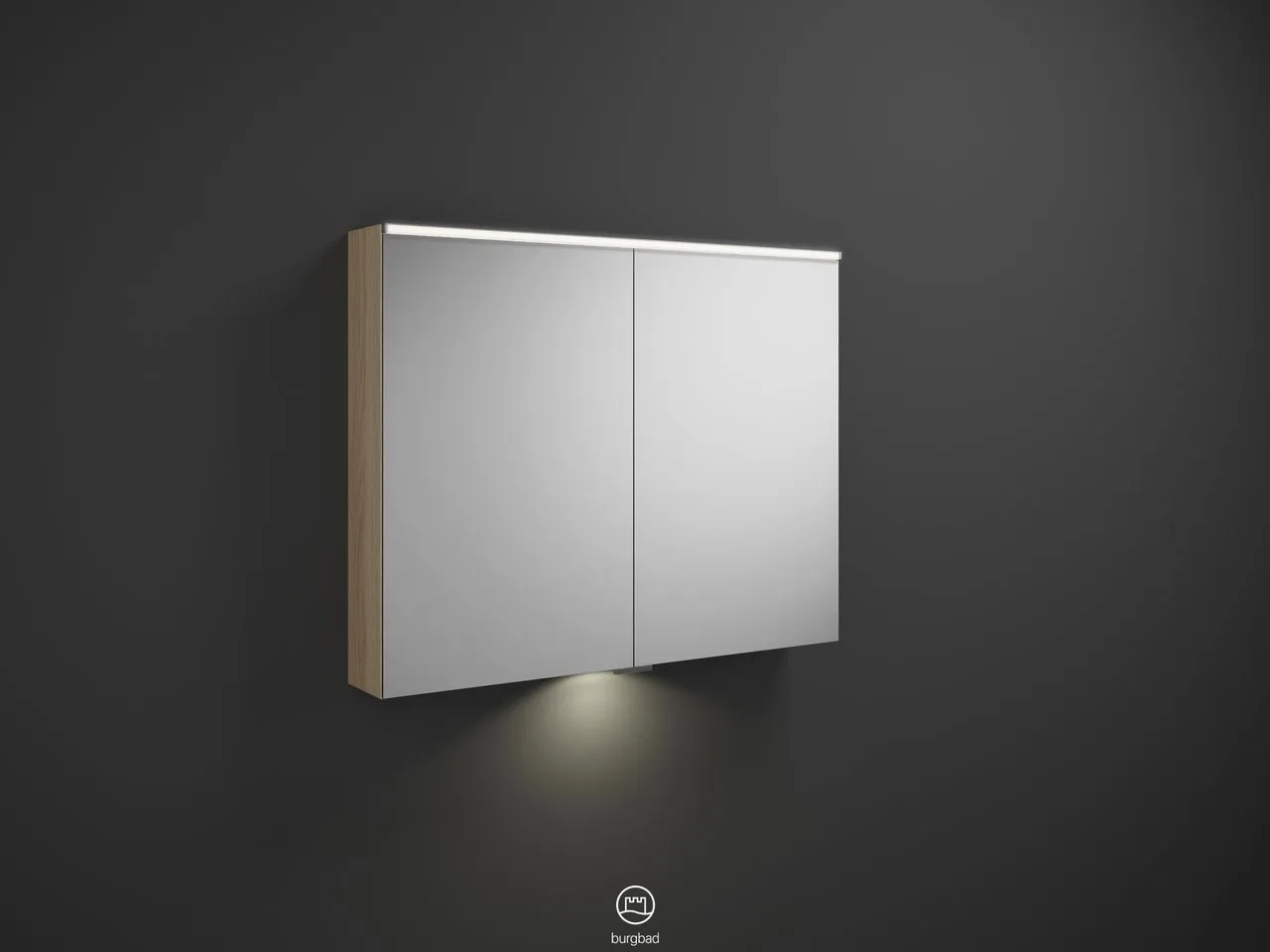 Spiegelschrank Eqio von burgbad – beidseitig verspiegelt, LED-Aufsatzleuchte 4200 K, 170 mm tief, 1000 mm breit, 800 mm hoch