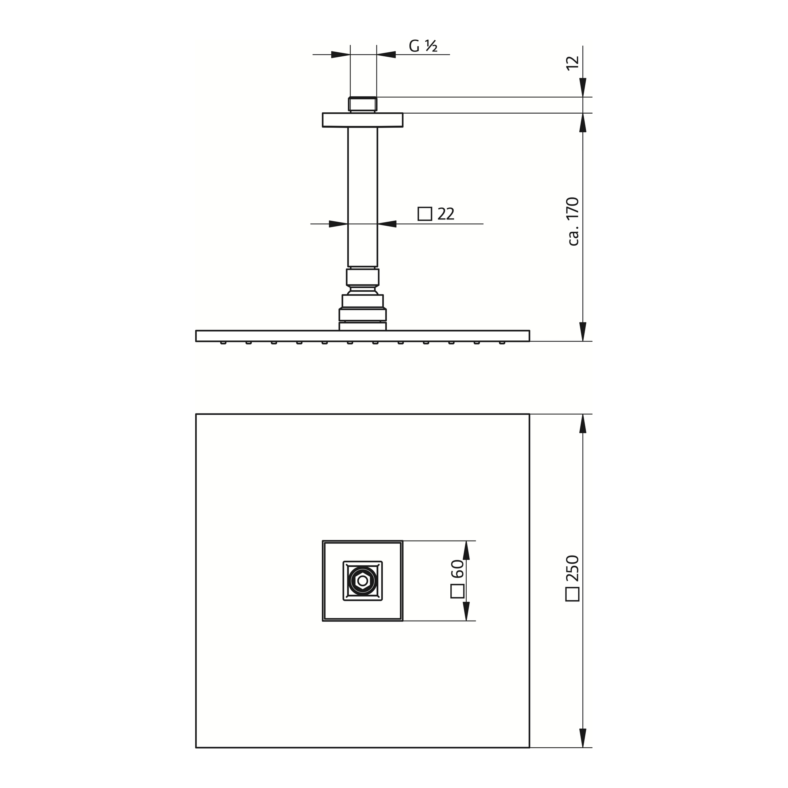 HSK Deckenarm Eckig in chrom HSK Deckenarm Eckig in chrom