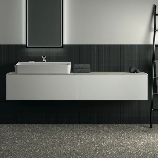 Waschtischplatte Conca, aus Keramik, 1987x505x6mm, Marmor Noir Desir
