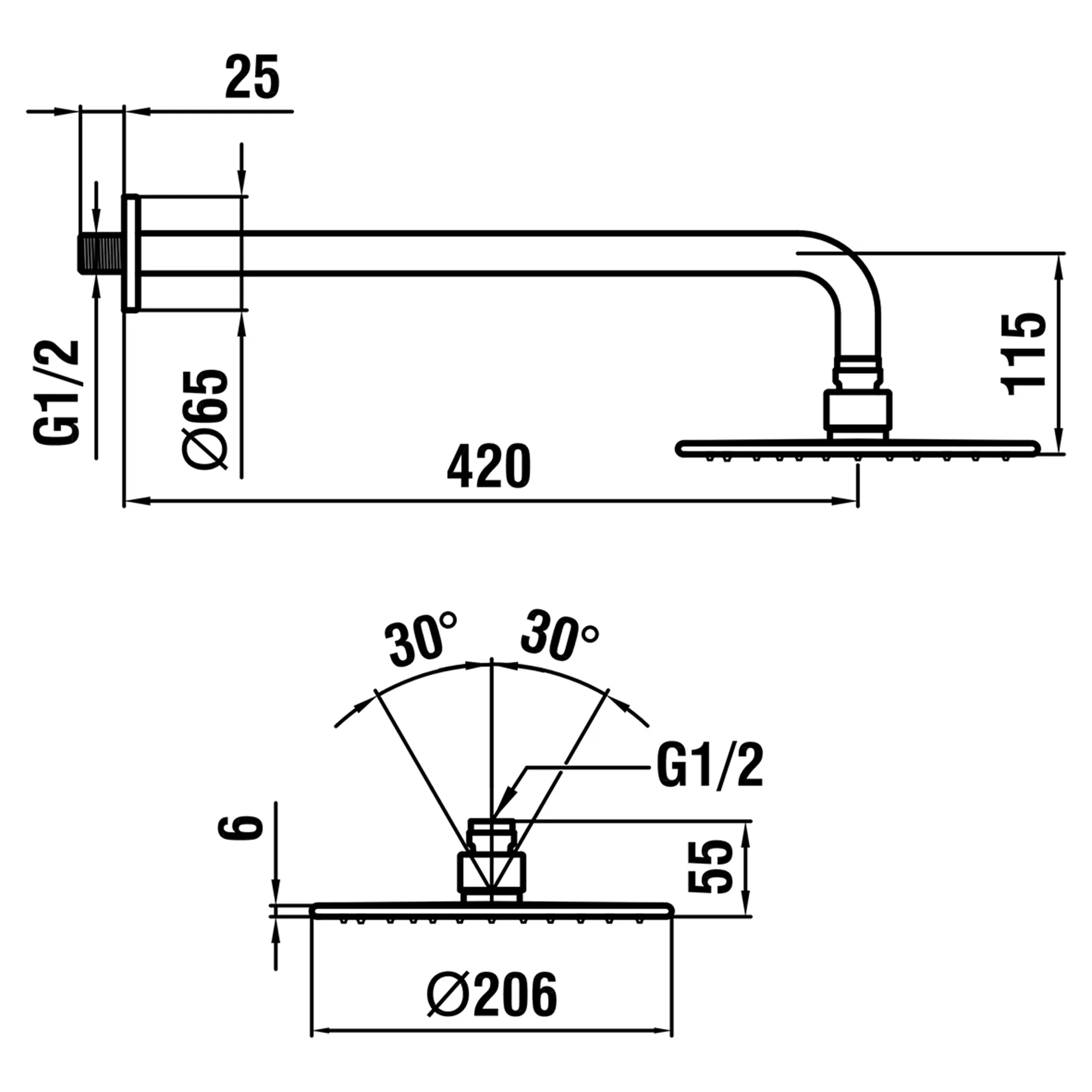 Laufen Kopfbrauseset, Wandmontage Kopfbrause Ø 206 mm Wandarm Runde Rosette chrom Laufen Kopfbrauseset, Wandmontage Kopfbrause Ø 206 mm Wandarm Runde Rosette chrom