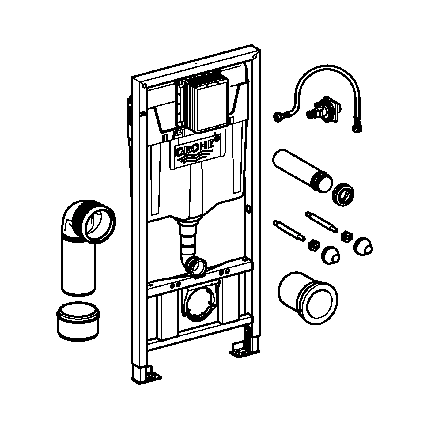 Wand-WC-Element Rapid SL 38897, 1,13 m Bauhöhe, für Vorwand- oder Ständerwandmontage, mit senkrechten Drucktraversen für WCs mit schmaler Auflagefläche < 205 mm