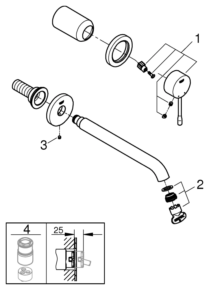 Grohe Essence 2-Loch-Waschtischbatterie Wandmontage hard graphite gebürstet Grohe Essence 2-Loch-Waschtischbatterie Wandmontage hard graphite gebürstet