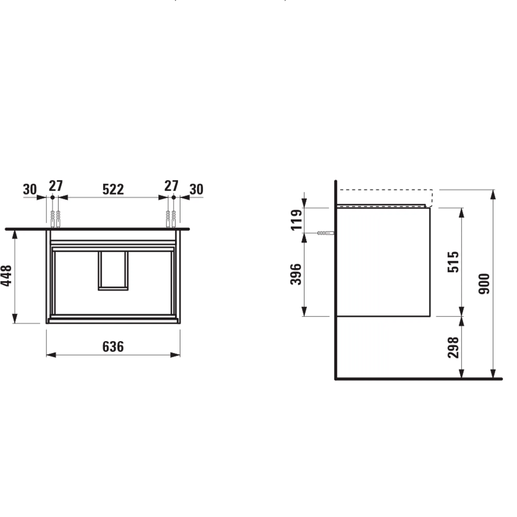 Waschtischunterbau, MEDA, 448x636x515, mit 2 Schubladen, 1 Ordnungssystem, integrierte Griffleiste, Vollauszug und Soft-Close, für Waschtisch MEDA H810114 (65 cm), weiß matt Waschtischunterbau, MEDA, 448x636x515, mit 2 Schubladen, 1 Ordnungssystem, integrierte Griffleiste, Vollauszug und Soft-Close, für Waschtisch MEDA H810114 (65 cm), weiß matt