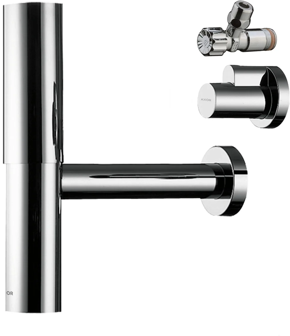 Hansgrohe AXOR Design Siphon Set Flowstar Chrom, 2 Eckventile + Schuber, Verstellweg 65–165 mm, Wandabstand 330 mm, Stauwasserhöhe 75 mm, Anschluss G 11/4 Hansgrohe AXOR Design Siphon Set Flowstar Chrom, 2 Eckventile + Schuber, Verstellweg 65–165 mm, Wandabstand 330 mm, Stauwasserhöhe 75 mm, Anschluss G 11/4