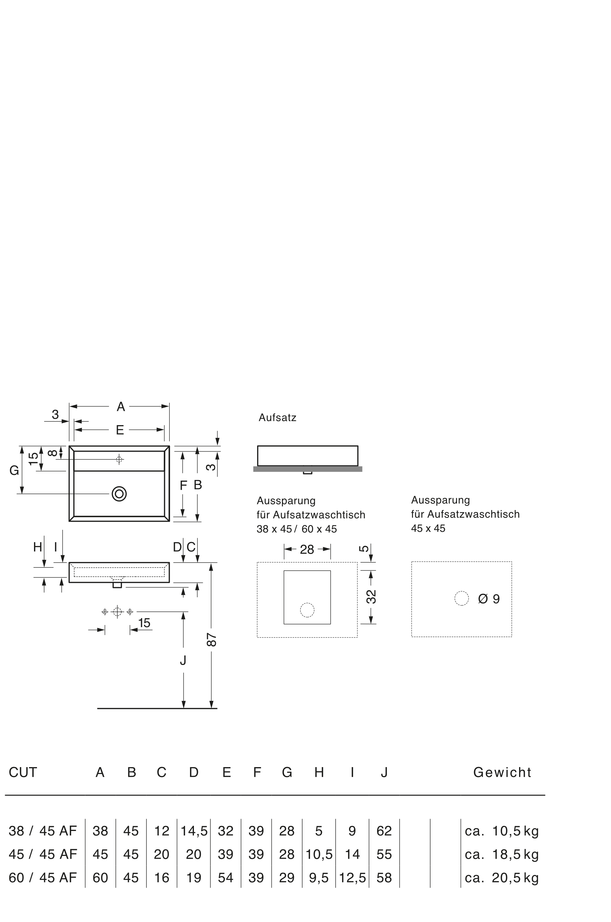repaBAD Aufsatzwaschtisch „Cut“ 450 × 450 × 200 mm, mit Hahnlochbohrung, mittig, Hahnlochposition mittig in Weiß