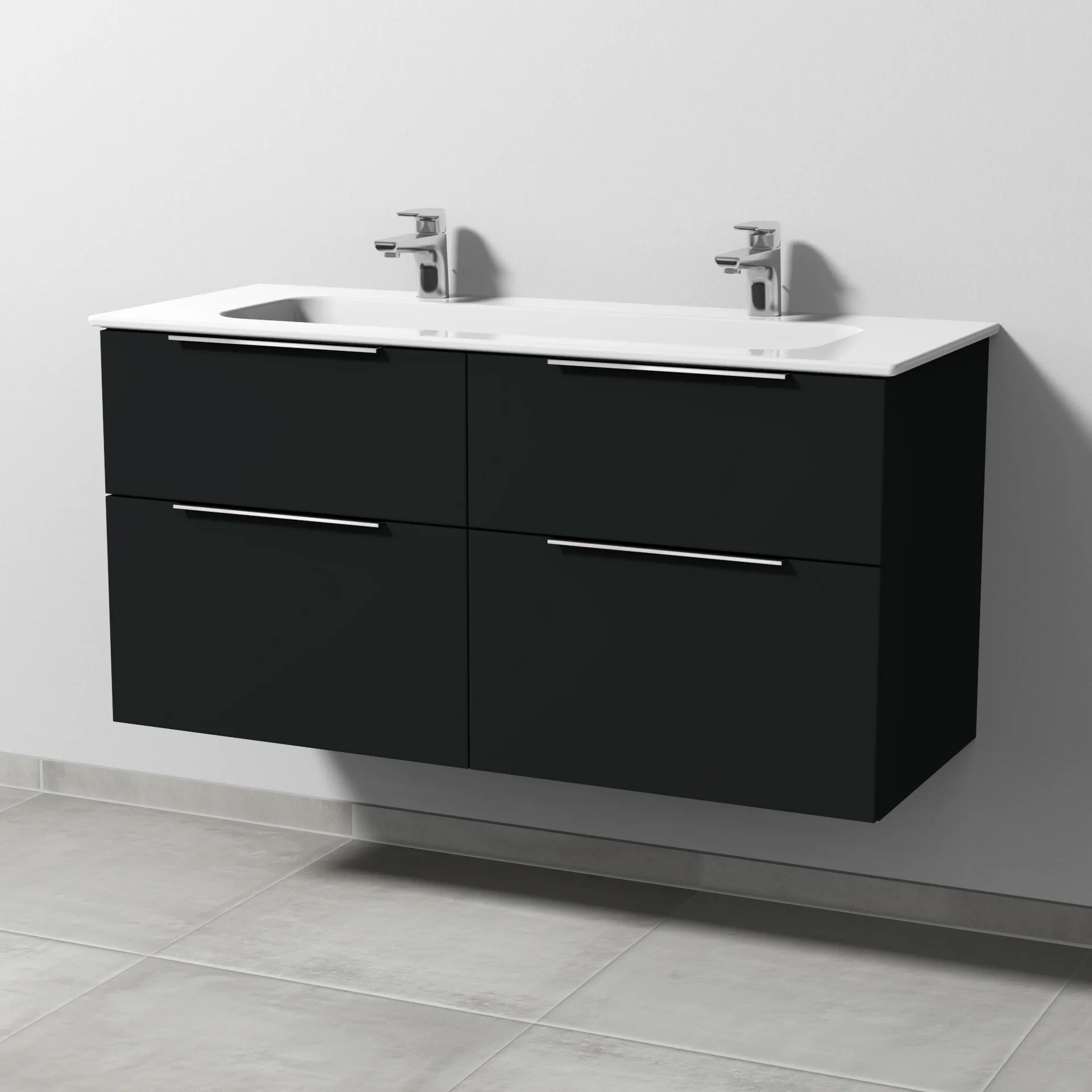 Keramik-Waschtisch-Set mit Waschtischunterschrank „3way“ 117 × 46 × 58,2 cm in Vulkan (matt), mit Hahnlochbohrung, Becken mittig Keramik-Waschtisch-Set mit Waschtischunterschrank „3way“ 117 × 46 × 58,2 cm in Vulkan (matt), mit Hahnlochbohrung, Becken mittig