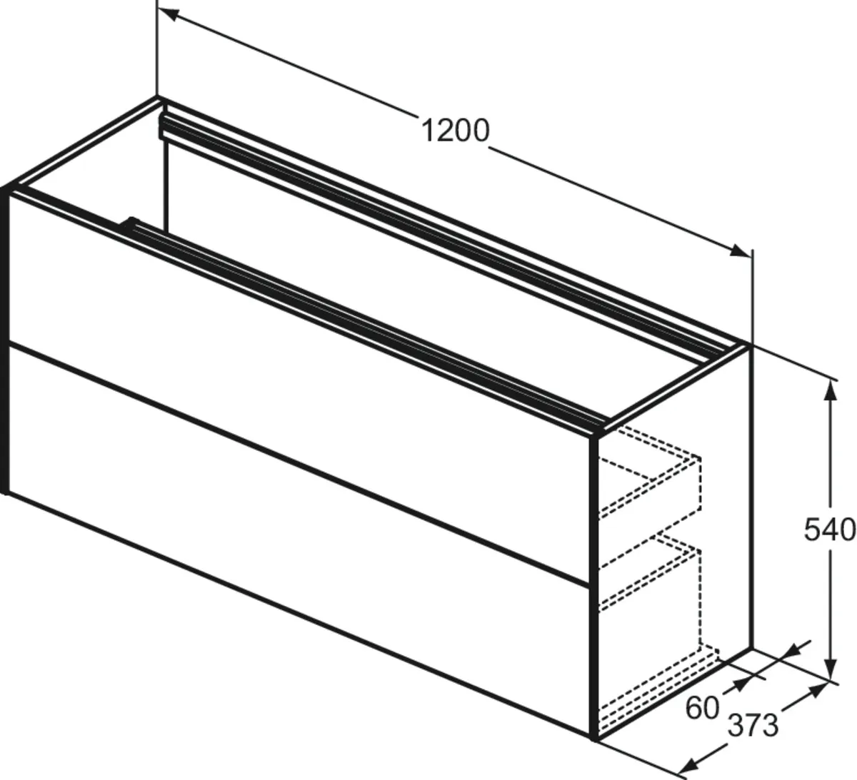 Ideal Standard Waschtischunterschrank Conca, 2 Auszüge, ohne Platte, 1200x373x540mm, Weiß Ideal Standard Waschtischunterschrank Conca, 2 Auszüge, ohne Platte, 1200x373x540mm, Weiß