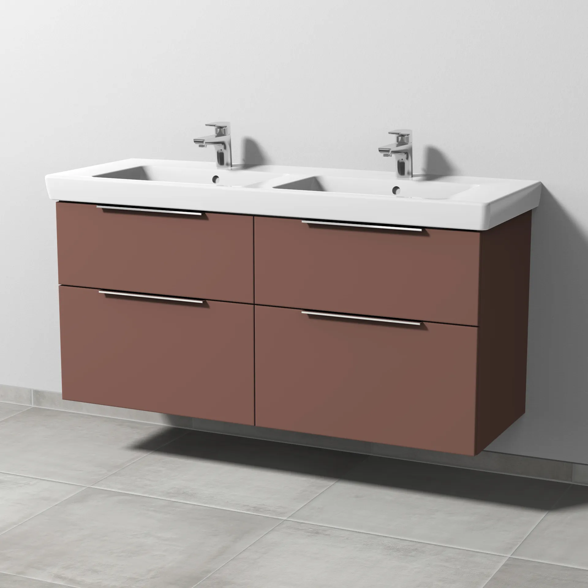 Sanipa Waschtischunterschrank „3way“ passend zu Keramik-Waschtische Subway 2.0 von Villeroy & Boch 1250 × 593 × 447 mm in Wine-Red, mit
