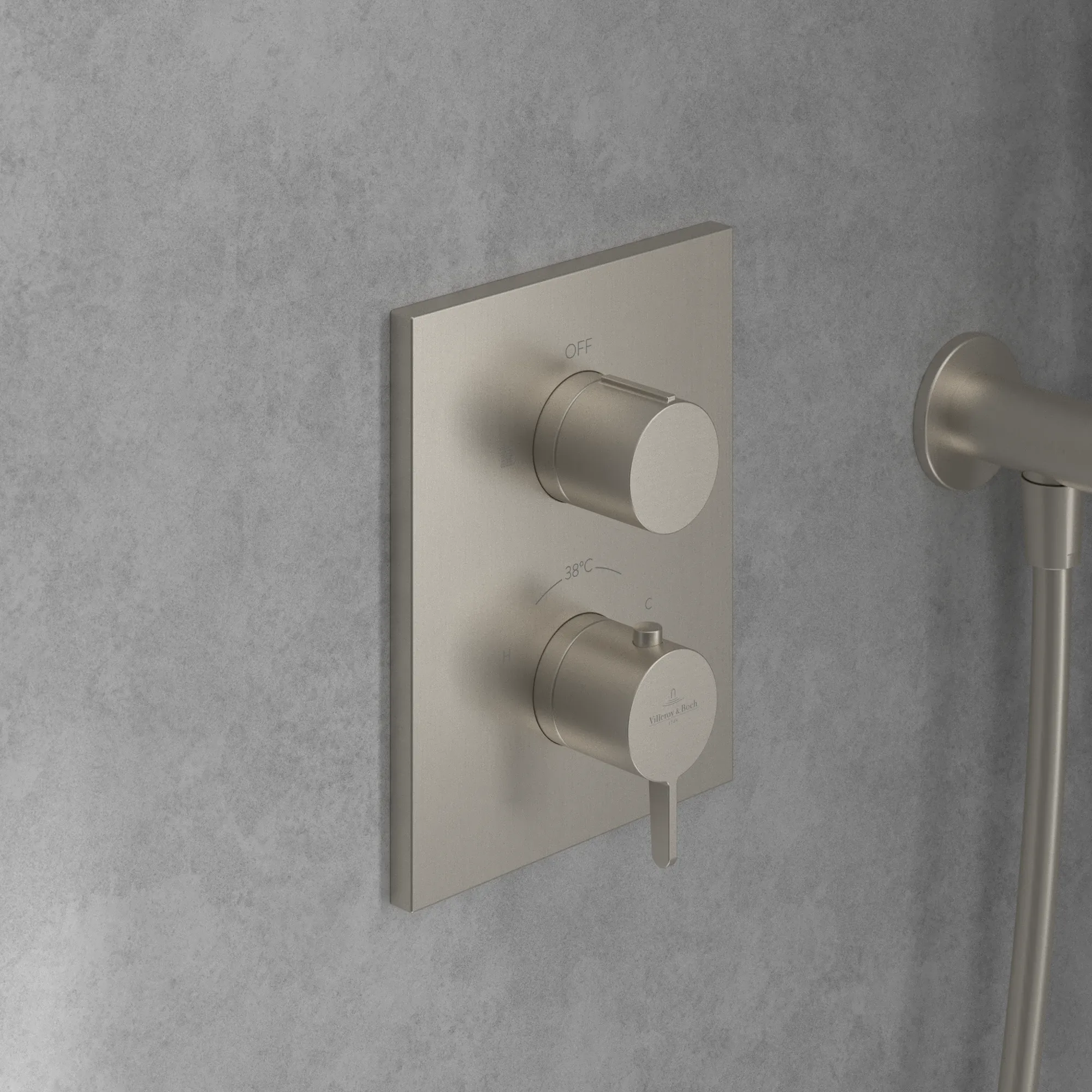 Villeroy & Boch Conum Unterputz-Thermostat, Brushed Nickel Matt, 190 mm Höhe, 150 x 45 x 190 mm, Laminarstrahl Villeroy & Boch Conum Unterputz-Thermostat, Brushed Nickel Matt, 190 mm Höhe, 150 x 45 x 190 mm, Laminarstrahl