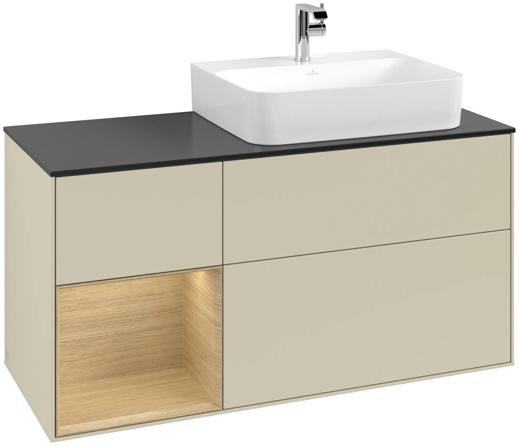 Villeroy & Boch Finion Waschbeckenunterschrank G14 1200x603x501mm Silk Grey Matt Lacquer / Oak Veneer / Glass Black Matt