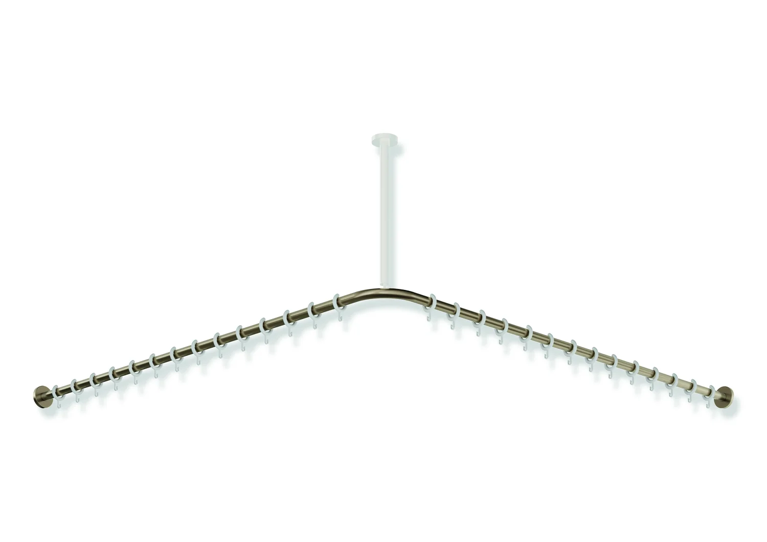 HEWI Vorhangstange System 900, Edelstahl PVD Bronze gebürstet, Achsmaß 1487 x 1487 mm, 28 Ringe aus POM, kürzbar