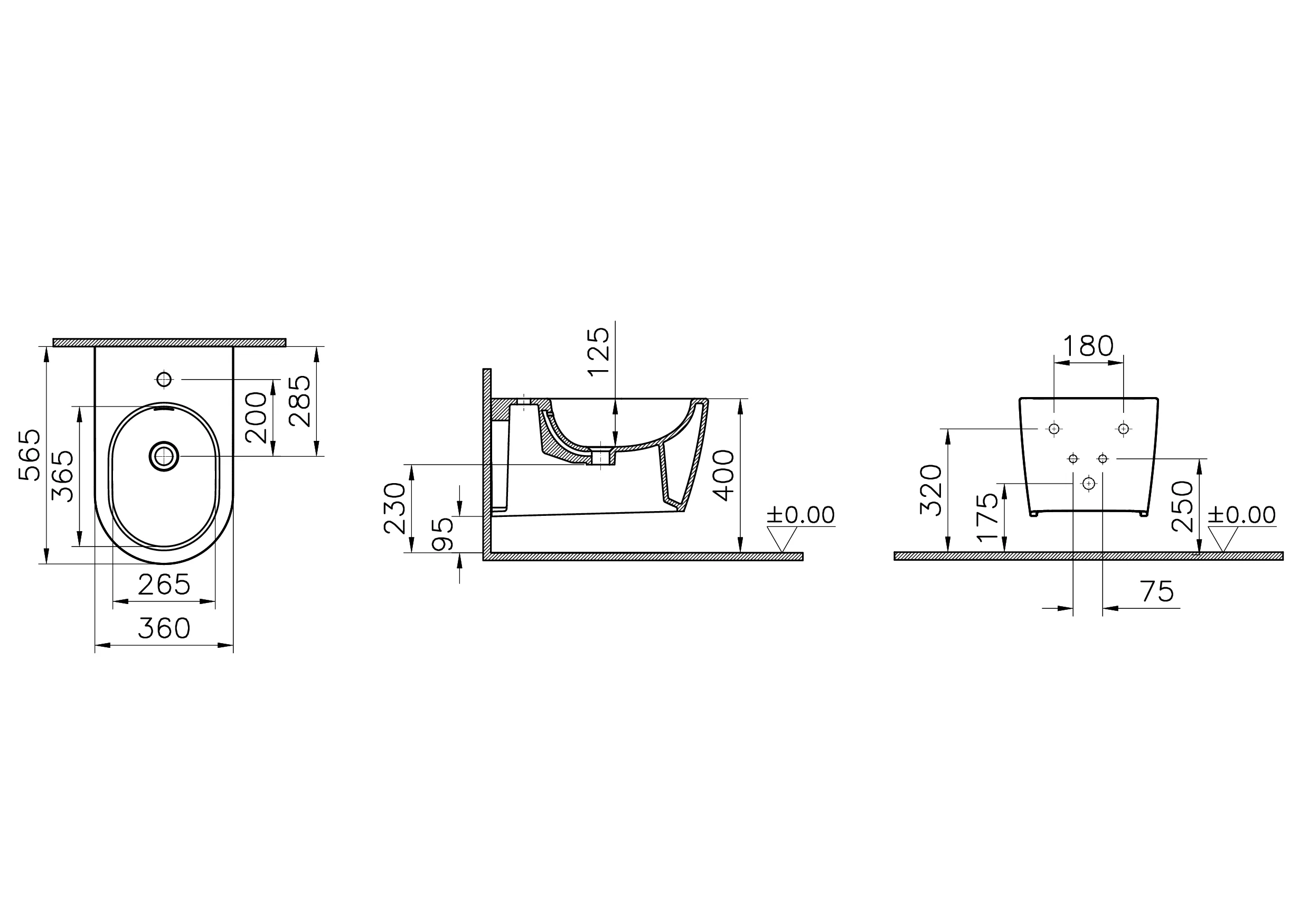 New Metropole Round Wand-Bidet mit verdeckter Befestigung Weiß Hochglanz mit Oberflächenveredelung Clean