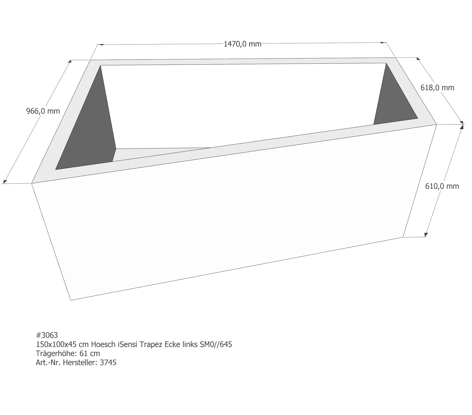 Badewannenträger für Hoesch iSensi links 150 × 100 × 45 cm Badewannenträger für Hoesch iSensi links 150 × 100 × 45 cm