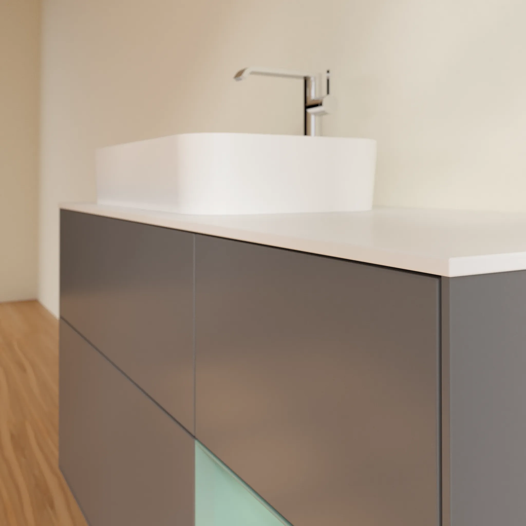 Villeroy & Boch Waschtischunterschrank „Finion“ für Schrankwaschtisch 1200 × 603 × 501 mm Anthracite Matt Lacquer, für Becken links, mit Hahnlochbohrung