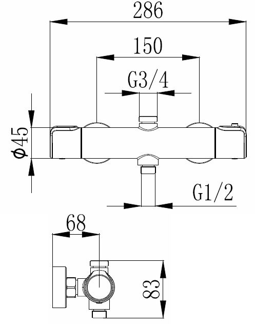 Thermostat-Brausebatterie AqvaTherm - Brauseabgang 1/2″ unten - Brauseabgang 3/4" oben - keramisches 2-Wege-Ventil - cool touch - Edelstahlfilter - S-Anschlüsse mit Rosetten - eigensicher - Sicherheitstaste - chrom Thermostat-Brausebatterie AqvaTherm - Brauseabgang 1/2″ unten - Brauseabgang 3/4" oben - keramisches 2-Wege-Ventil - cool touch - Edelstahlfilter - S-Anschlüsse mit Rosetten - eigensicher - Sicherheitstaste - chrom