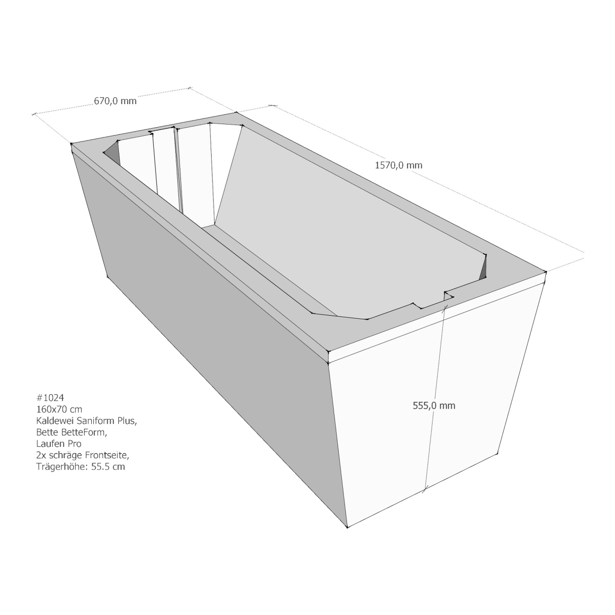 Set Kaldewei Badewanne „Saniform Plus“ rechteck 160 × 70 cm mit Träger und Ablauf „Basic flat“ Ab- und Überlaufgarnitur