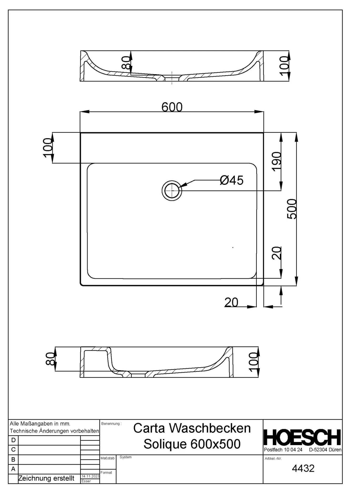 Hoesch Carta Aufsatz-Waschbecken Mineralguss Solique, Weiß