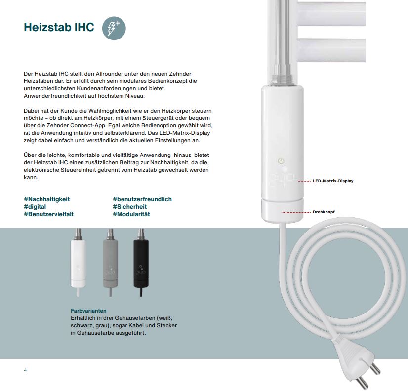 Zubehör Heizstab IHC L=350 Nennleistung 300 Watt, Weiß