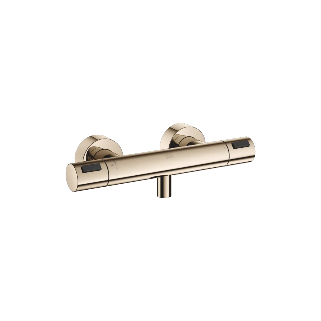 Dornbracht Brause-Thermostat Wandmontage SERIENSPEZIFISCH Light Gold PVD, Mengenregulierung, FlowReduce-Funktion, Schubrosetten Ø70 mm, Brauseabgang 3/8", Anschluss 1/2" Dornbracht Brause-Thermostat Wandmontage SERIENSPEZIFISCH Light Gold PVD, Mengenregulierung, FlowReduce-Funktion, Schubrosetten Ø70 mm, Brauseabgang 3/8", Anschluss 1/2"