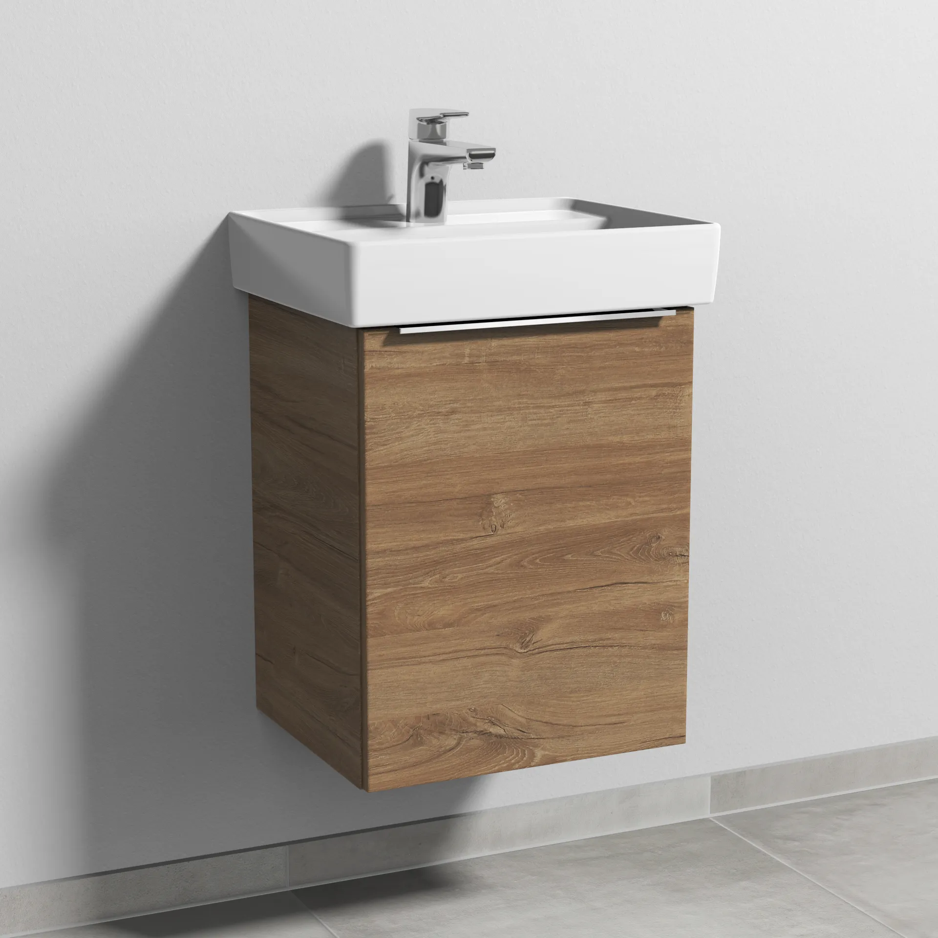 Sanipa Waschtischunterschrank „3way“ passend zu Keramik-Waschtische Collaro von Villeroy &Boch 400 × 517 × 347 mm in Eiche Kansas, Anschlag rechts