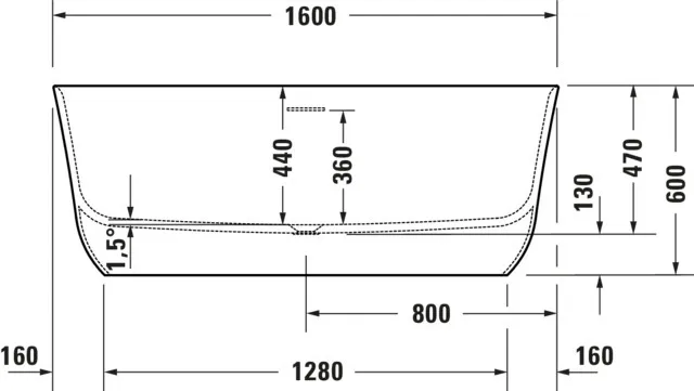 Duravit Badewanne „Soleil by Starck“ freistehend oval 160 × 80 cm, Mittelablauf