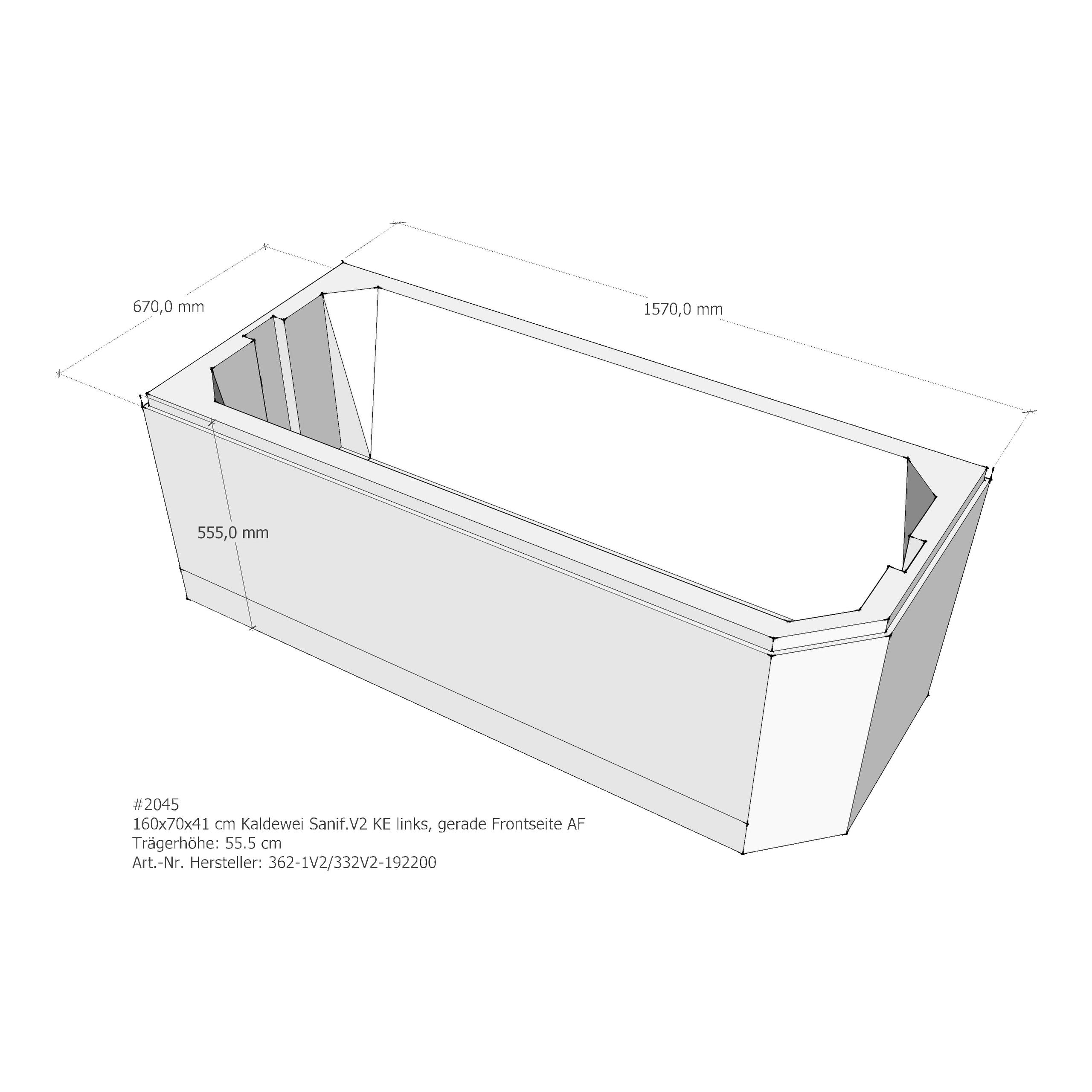 Badewannenträger für Kaldewei Saniform V2 KE links 160 × 70 × 41 cm