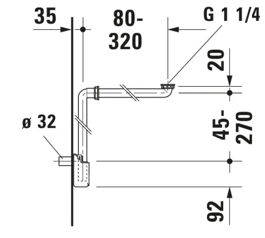 Duravit Raumsparsiphon Kunststoff Universal weiß, Anschlussmaß 1 1/4 Zoll