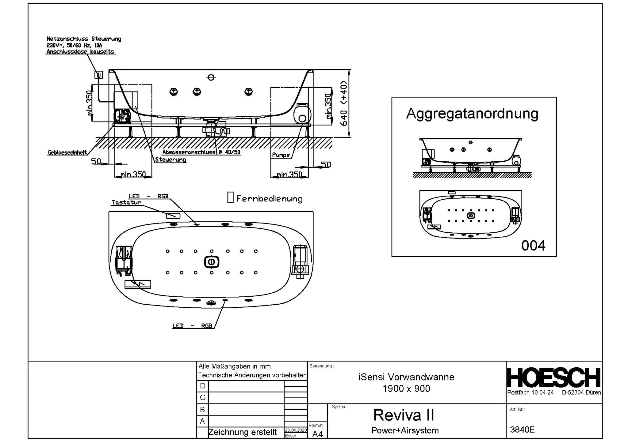 Hoesch Whirlwanne „iSensi“ mit Whirlsystem „Reviva II“ vorwand halbkreis 190 × 90 cm